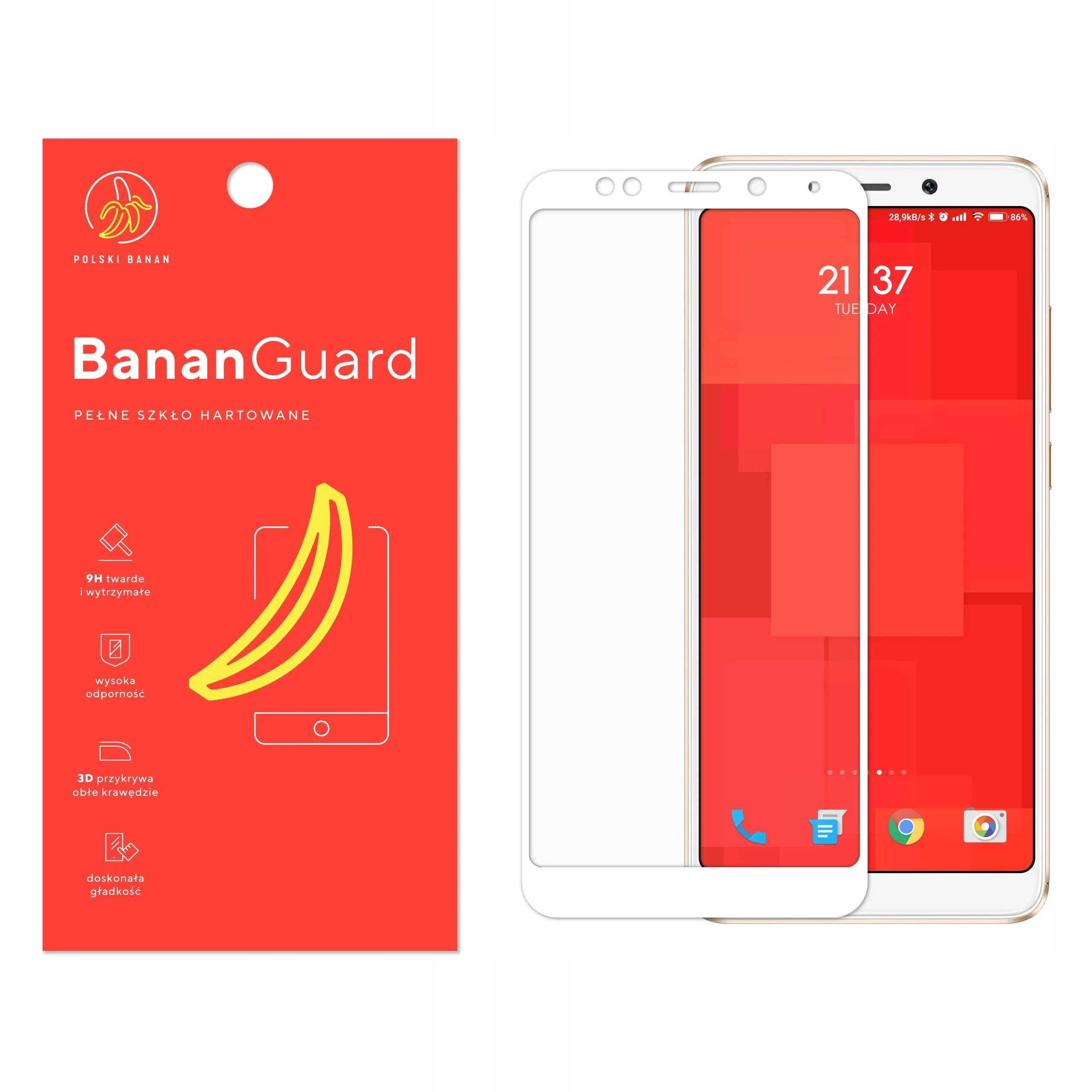 Szkło hartowane 5D Polski Banan BananGuard w kolorze białym do Xiaomi Redmi 5 Plus