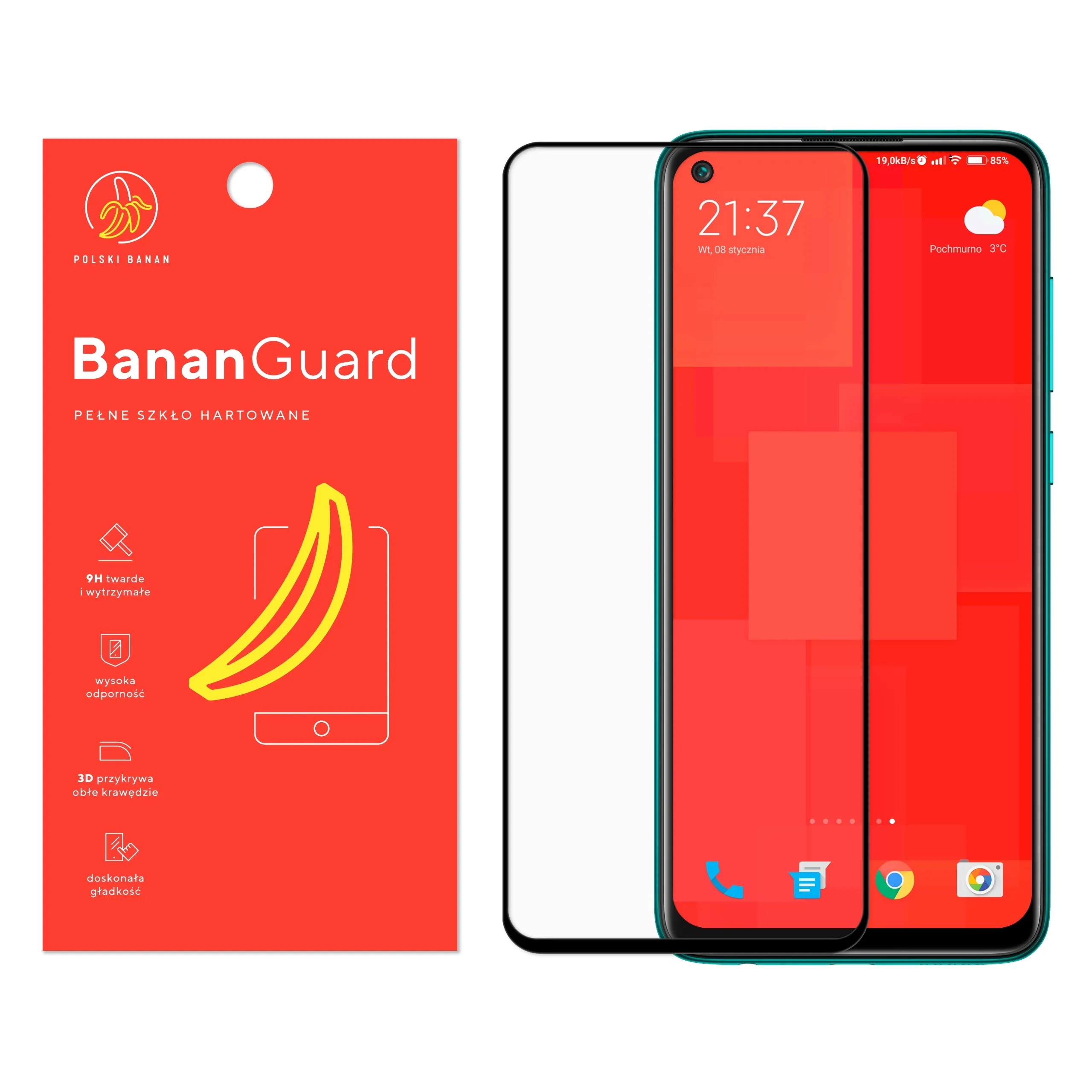 Szkło hartowane 5D Polski Banan BananGuard w kolorze czarnym do Xiaomi Redmi Note 9
