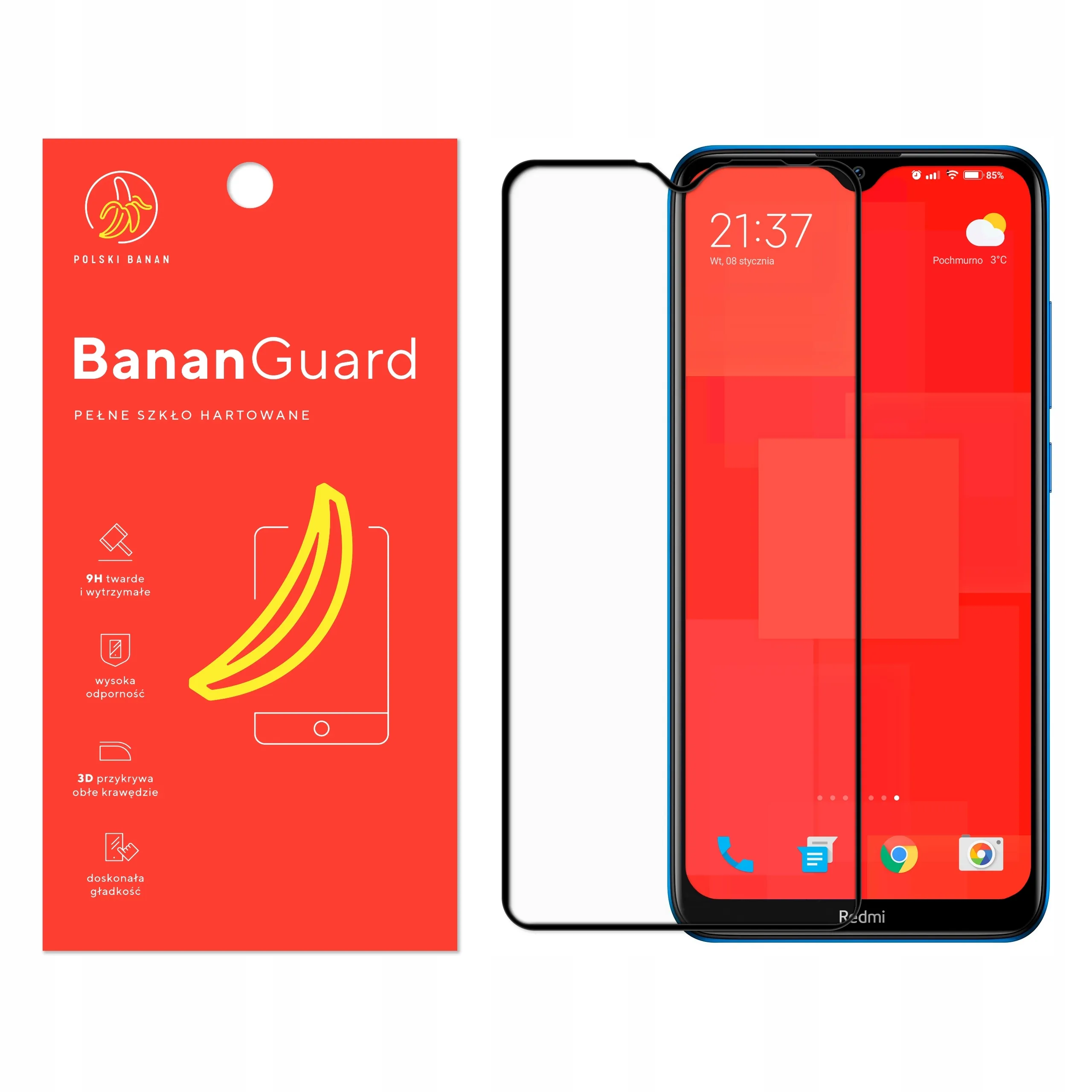 Szkło hartowane 5D Polski Banan BananGuard w kolorze czarnym do Xiaomi Redmi 8 / 8A