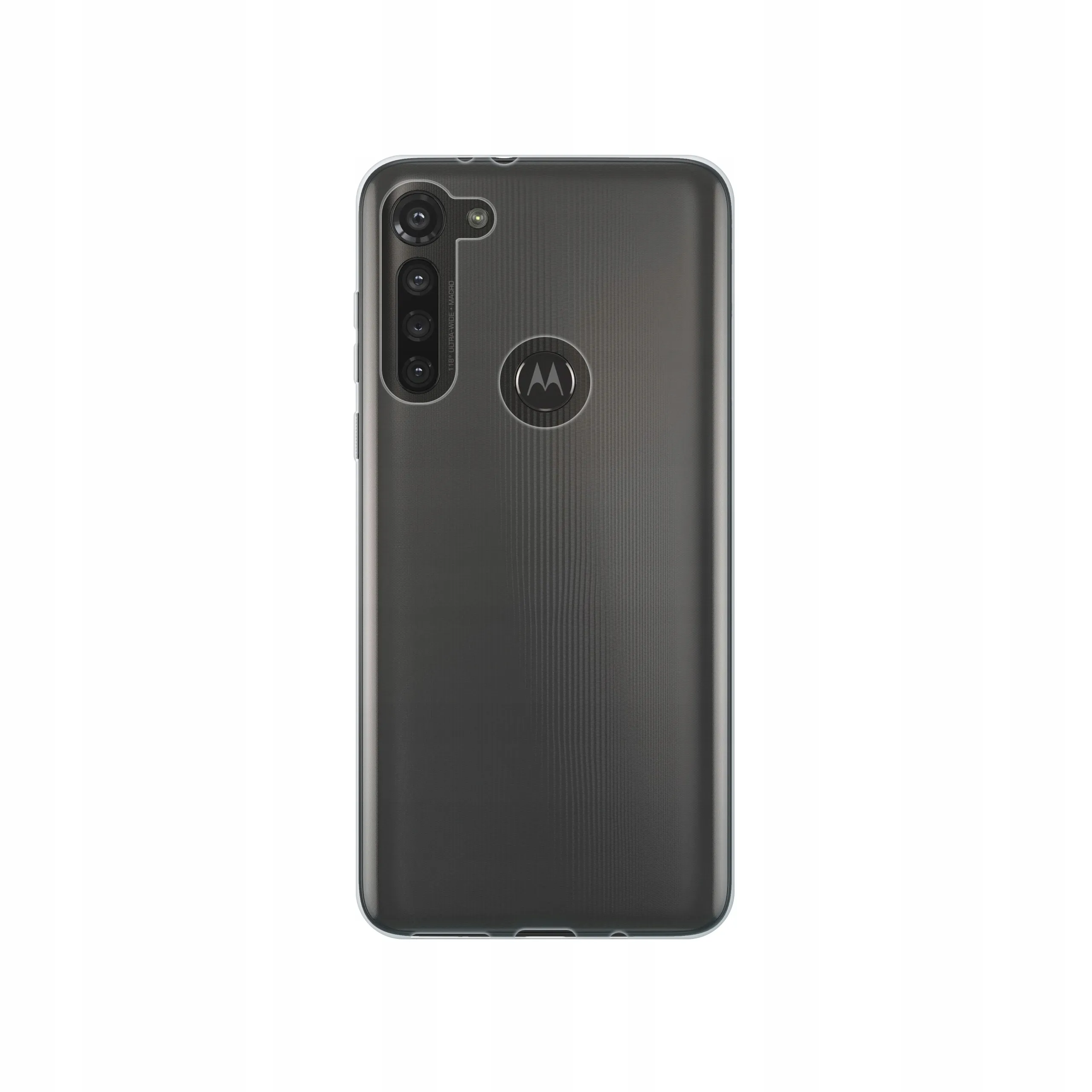 Etui silikonowe przezroczyste Polski Banan obok telefonu Motorola Moto G8 Power