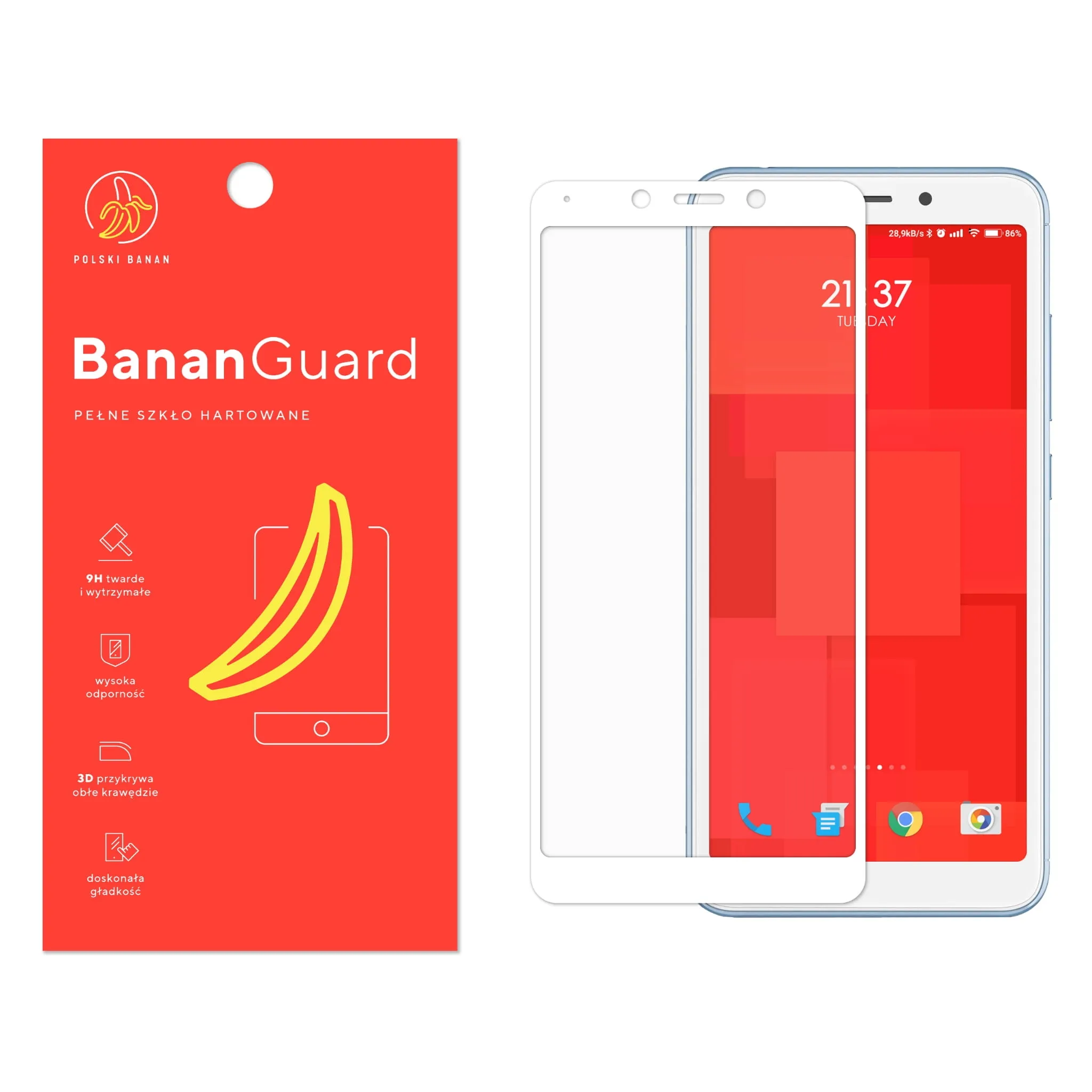 Szkło hartowane 5D Polski Banan BananGuard w kolorze białym do Xiaomi Redmi 6 / 6A