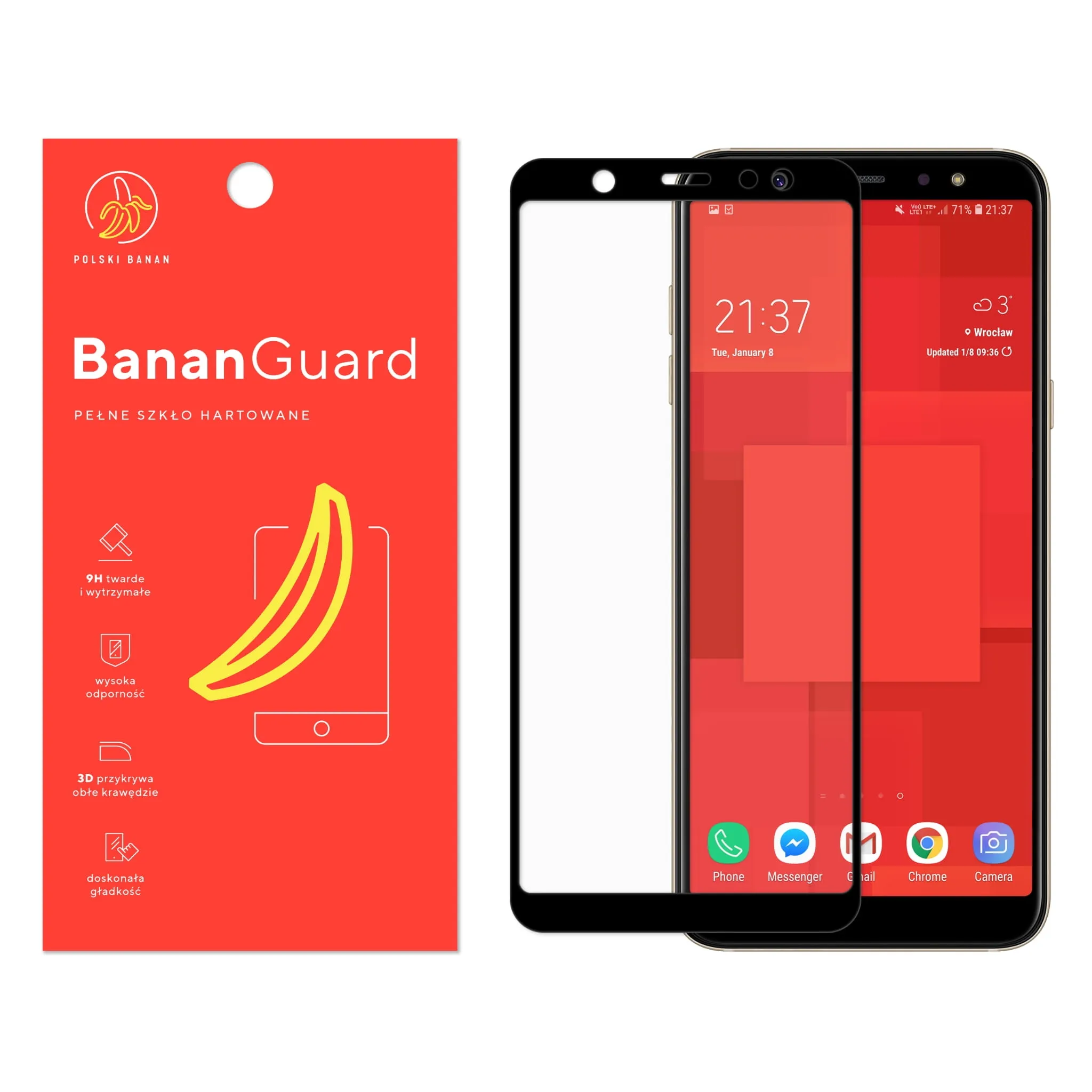 Szkło hartowane 5D Polski Banan BananGuard w kolorze czarnym do Samsung Galaxy A6 Plus