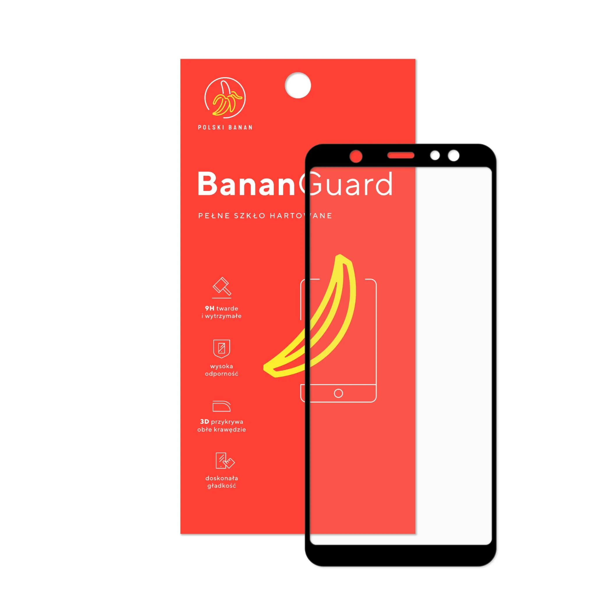 Szkło hartowane 5D Polski Banan BananGuard w kolorze czarnym z opakowaniem do telefonu Samsung Galaxy A6 Plus
