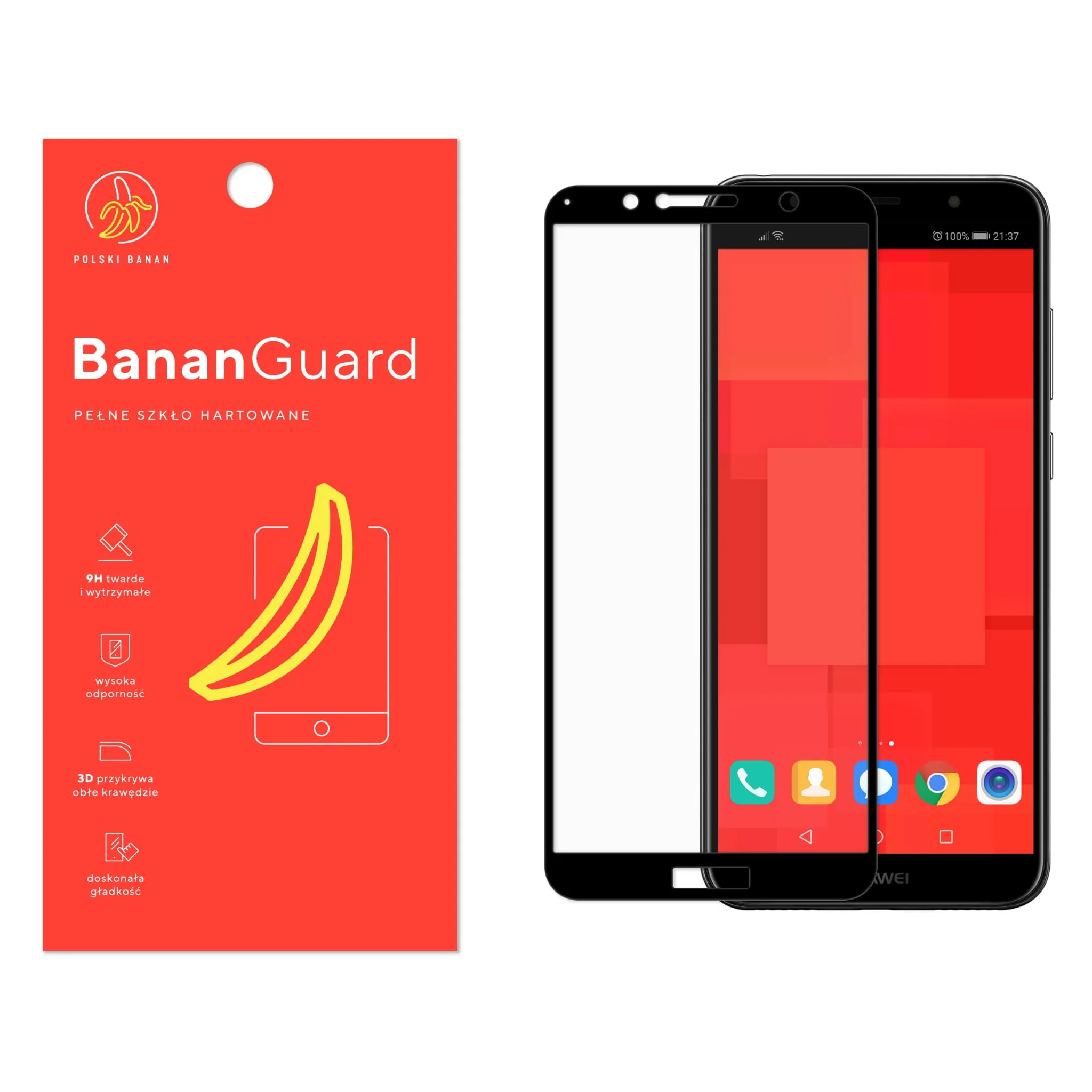 Szkło hartowane 5D Polski Banan BananGuard w kolorze czarnym do Huawei Y6 2018