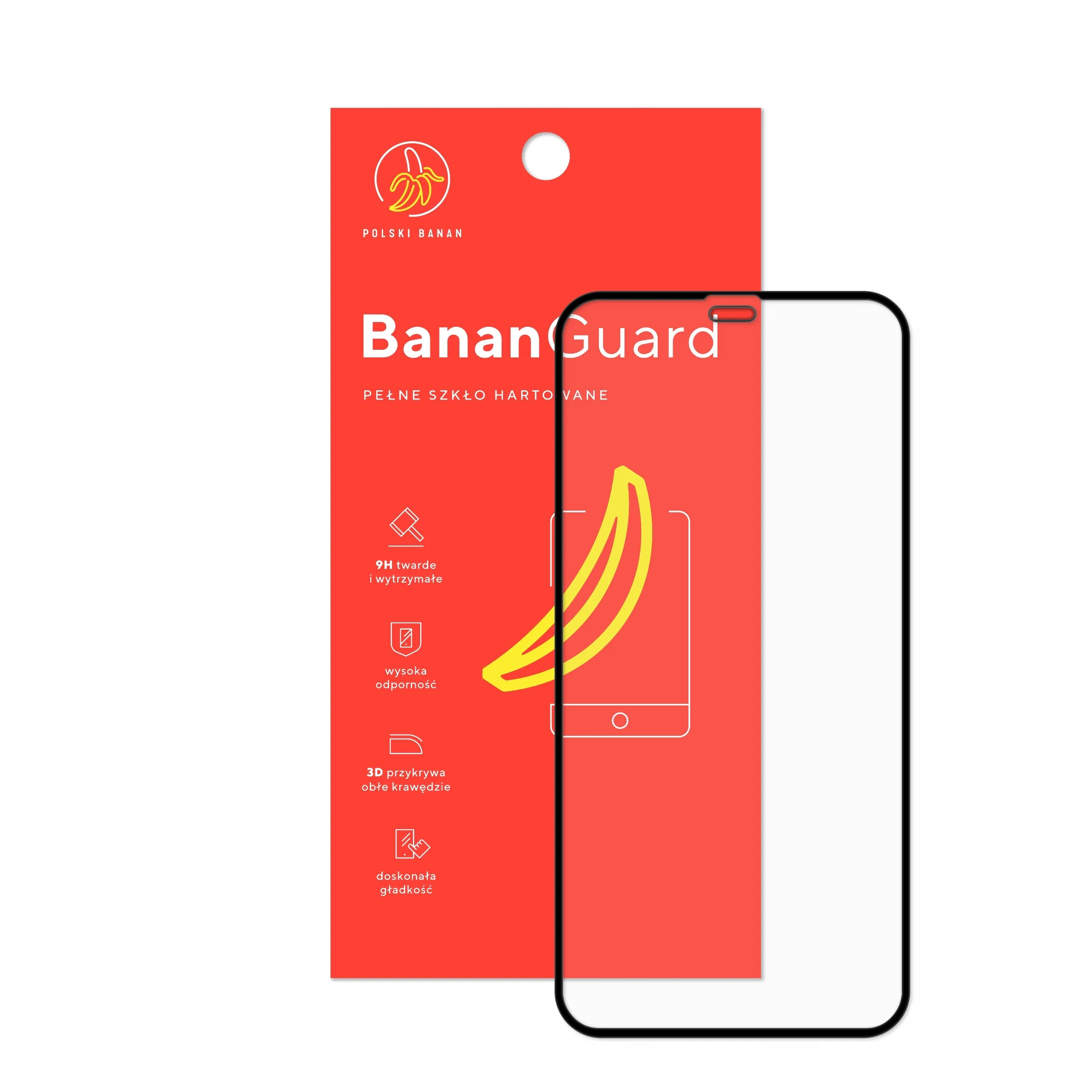 Szkło hartowane 5D Polski Banan BananGuard w kolorze czarnym z opakowaniem do telefonu Apple iPhone 12 / 12 Pro