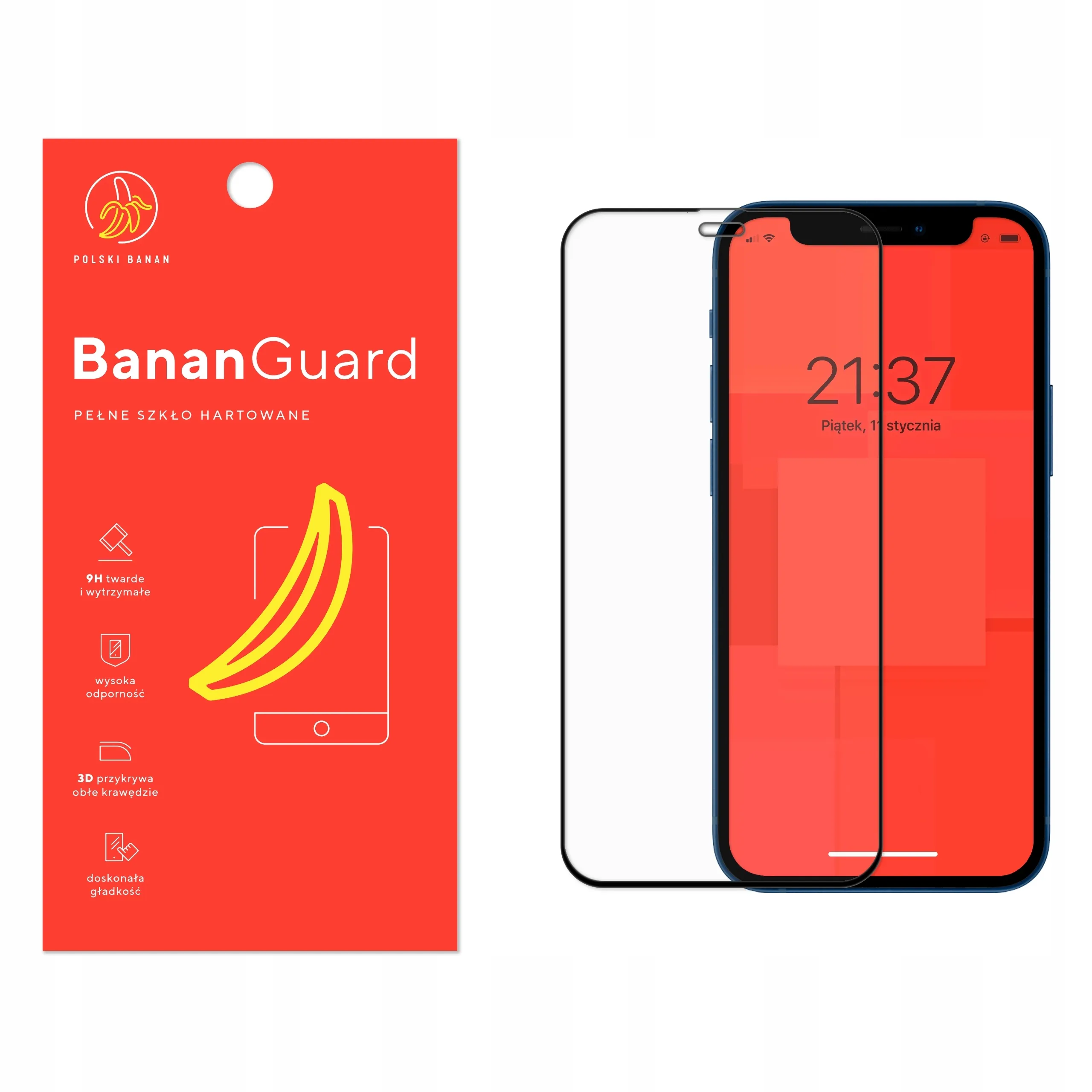 Szkło hartowane 5D Polski Banan BananGuard w kolorze czarnym do Apple iPhone 12 mini
