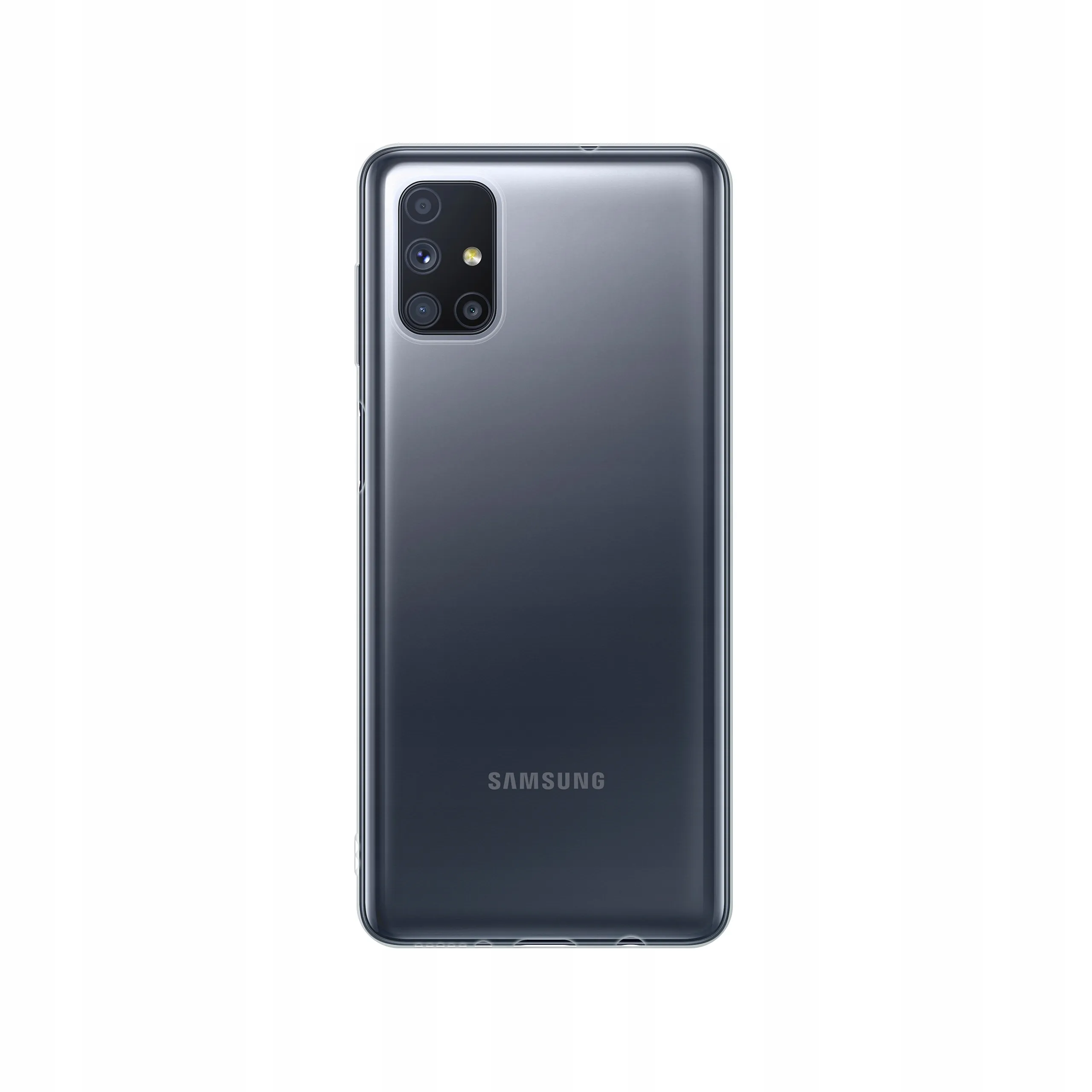 Etui silikonowe przezroczyste Polski Banan obok telefonu Samsung Galaxy M51