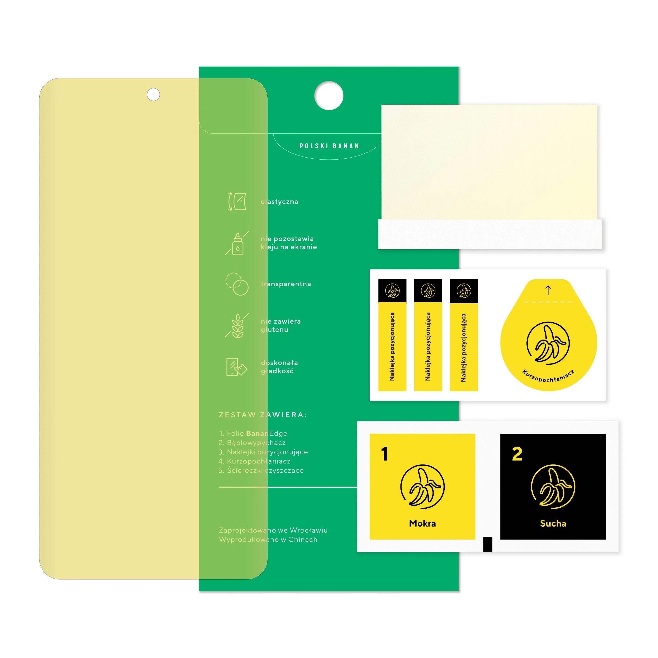 Zawartość zestawu folii ochronnej Polski Banan BananEdge do telefonu Xiaomi POCO X3 NFC / X3 Pro