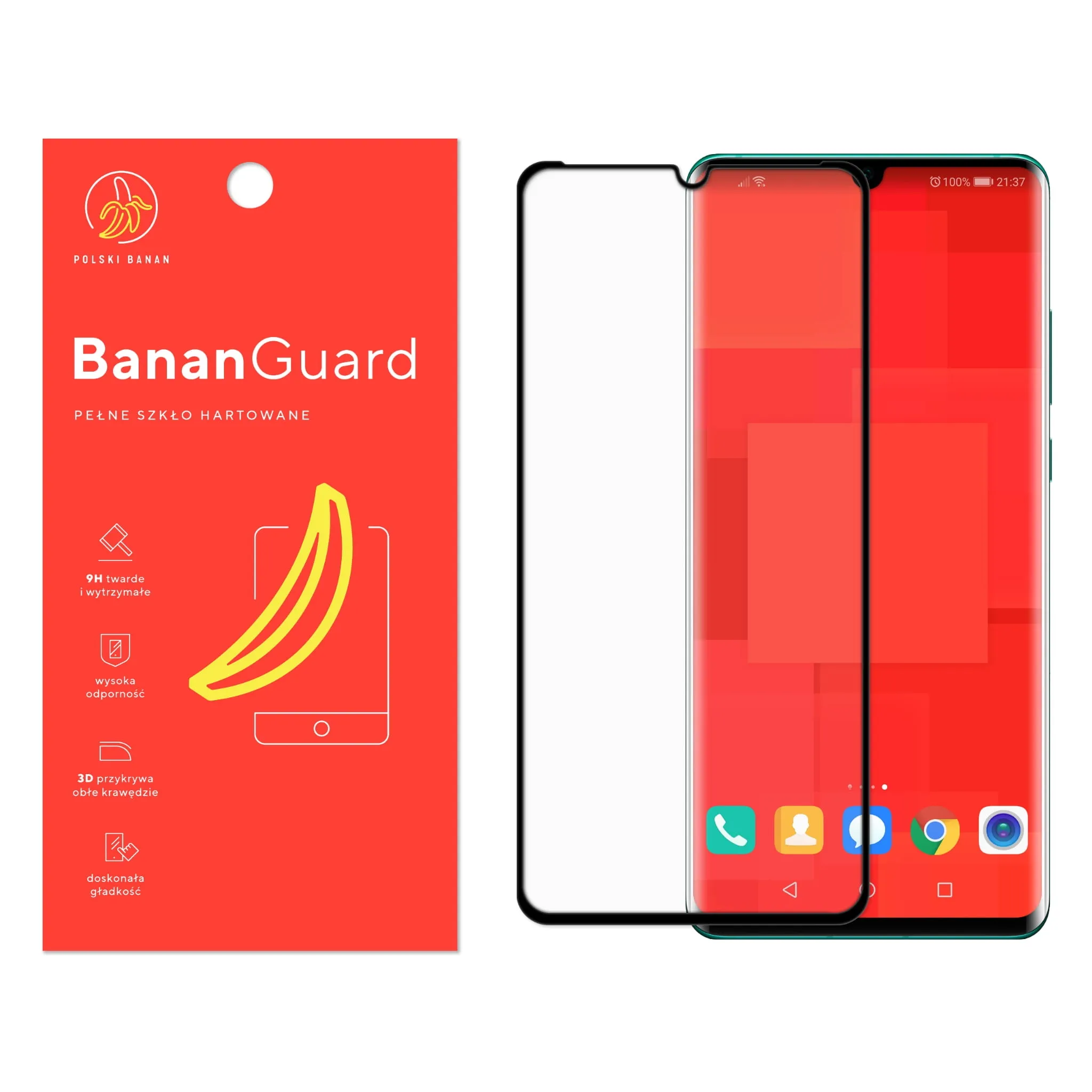 Szkło hartowane 5D Polski Banan BananGuard w kolorze czarnym do Huawei P30 Pro