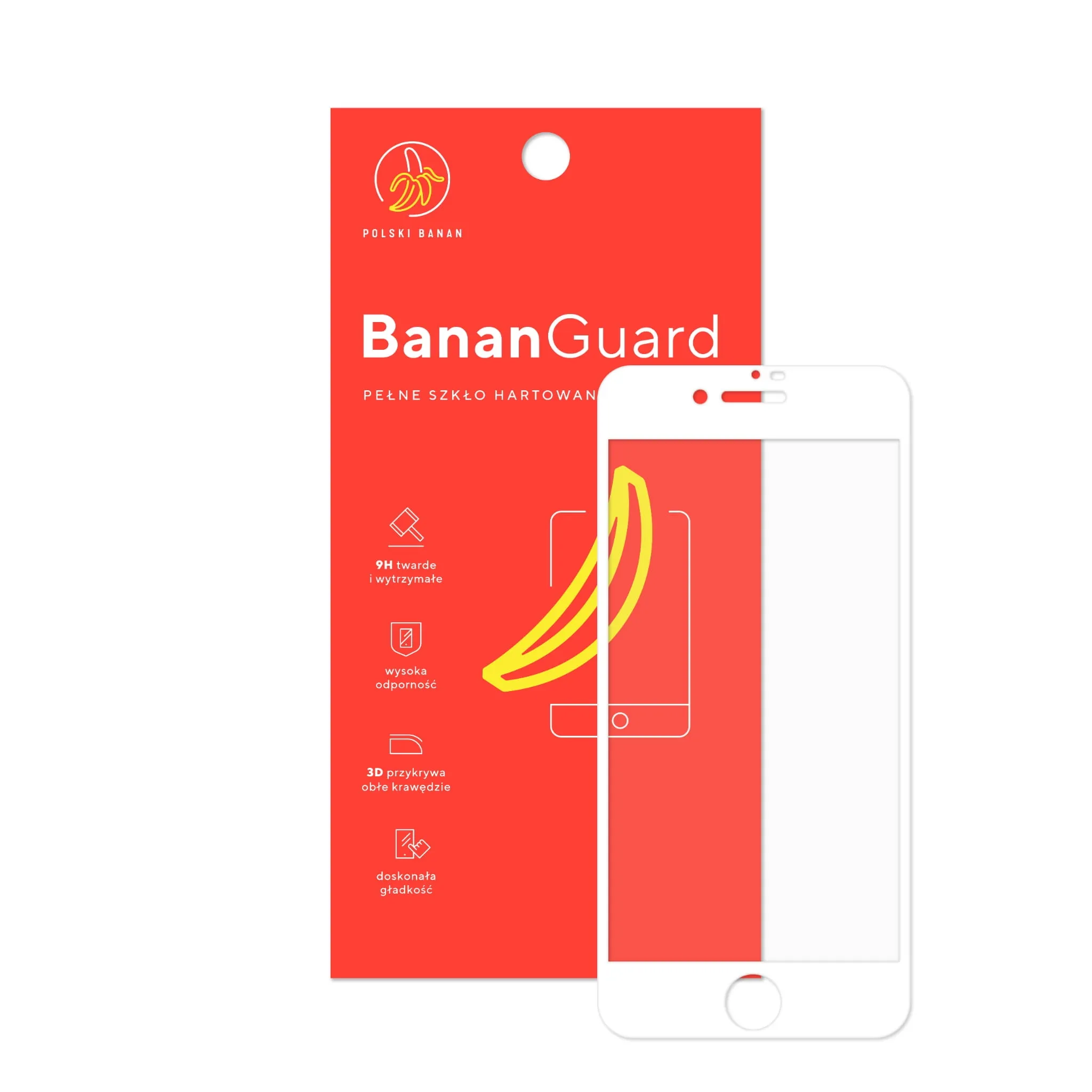 Szkło hartowane 5D Polski Banan BananGuard w kolorze białym z opakowaniem do telefonu Apple iPhone 7 / 8 / SE 2020 / SE 2022