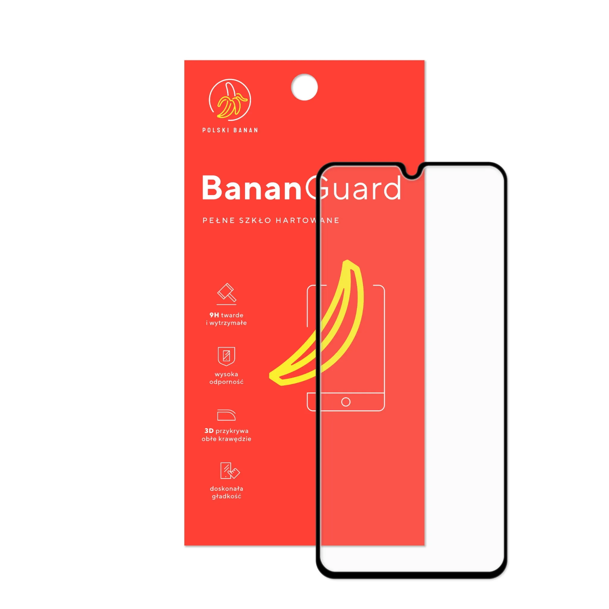 Szkło hartowane 5D Polski Banan BananGuard w kolorze czarnym z opakowaniem do telefonu Xiaomi Redmi 7