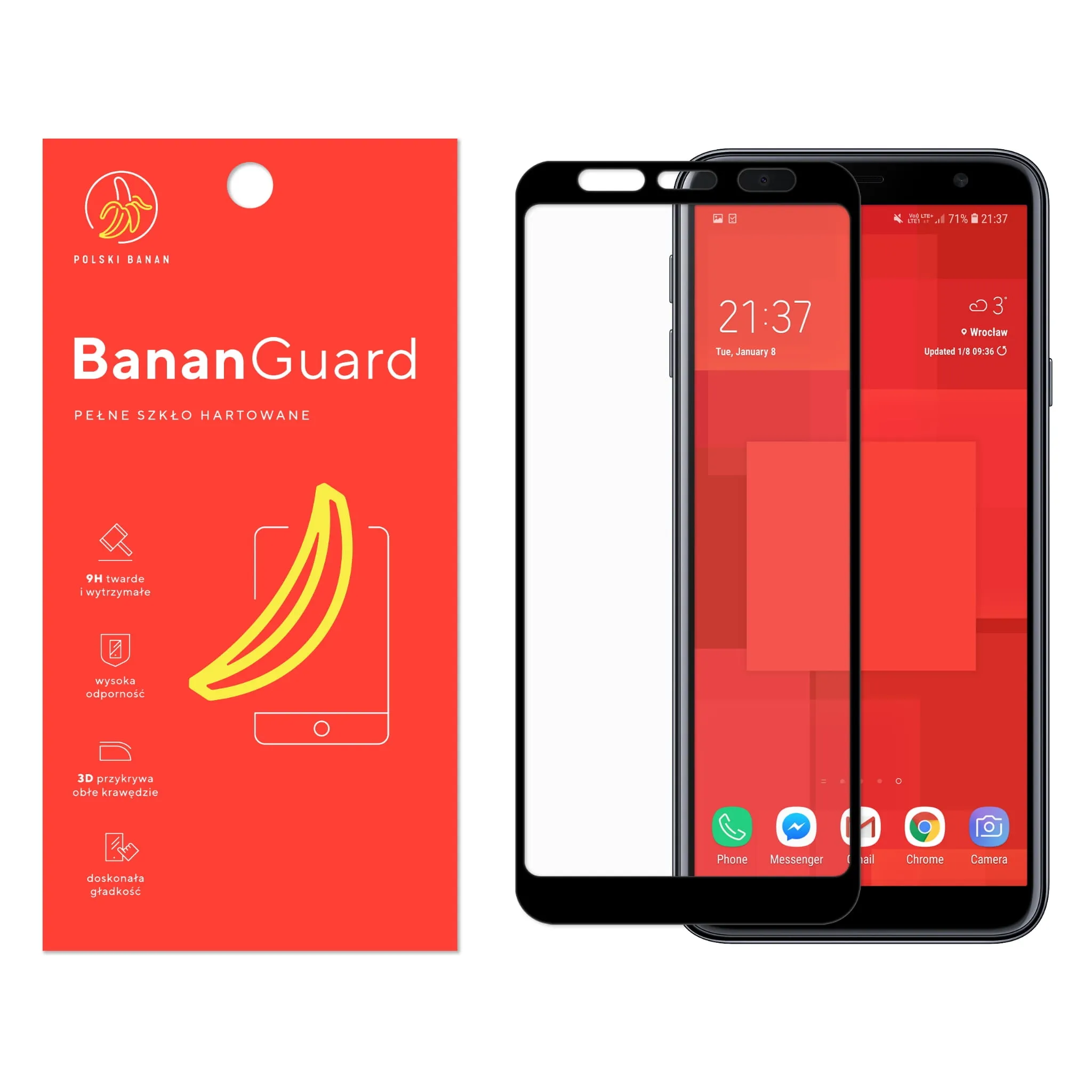 Szkło hartowane 5D Polski Banan BananGuard w kolorze czarnym do Samsung Galaxy J4 Plus