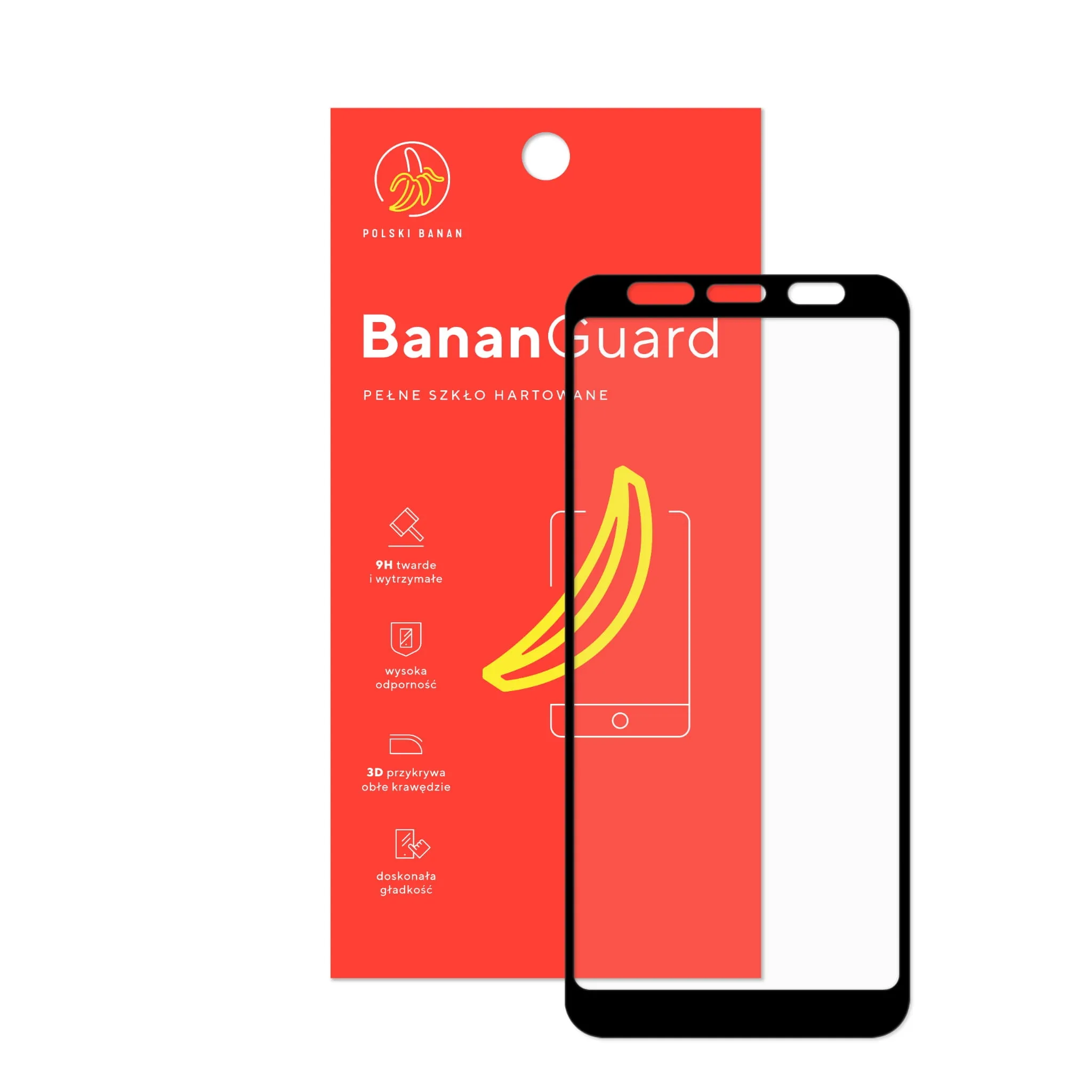 Szkło hartowane 5D Polski Banan BananGuard w kolorze czarnym z opakowaniem do telefonu Samsung Galaxy J4 Plus