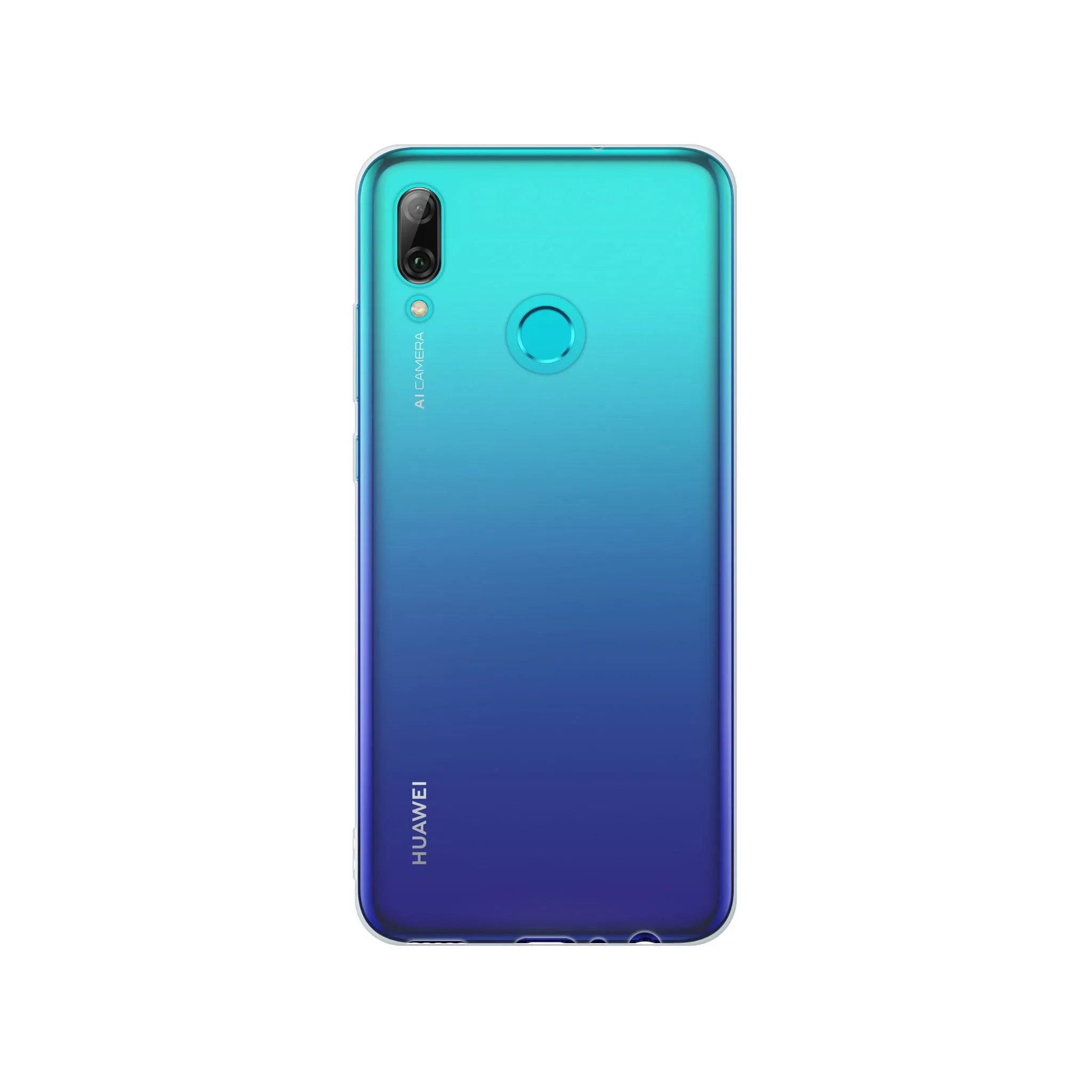 Etui silikonowe przezroczyste Polski Banan obok telefonu Huawei P Smart 2019
