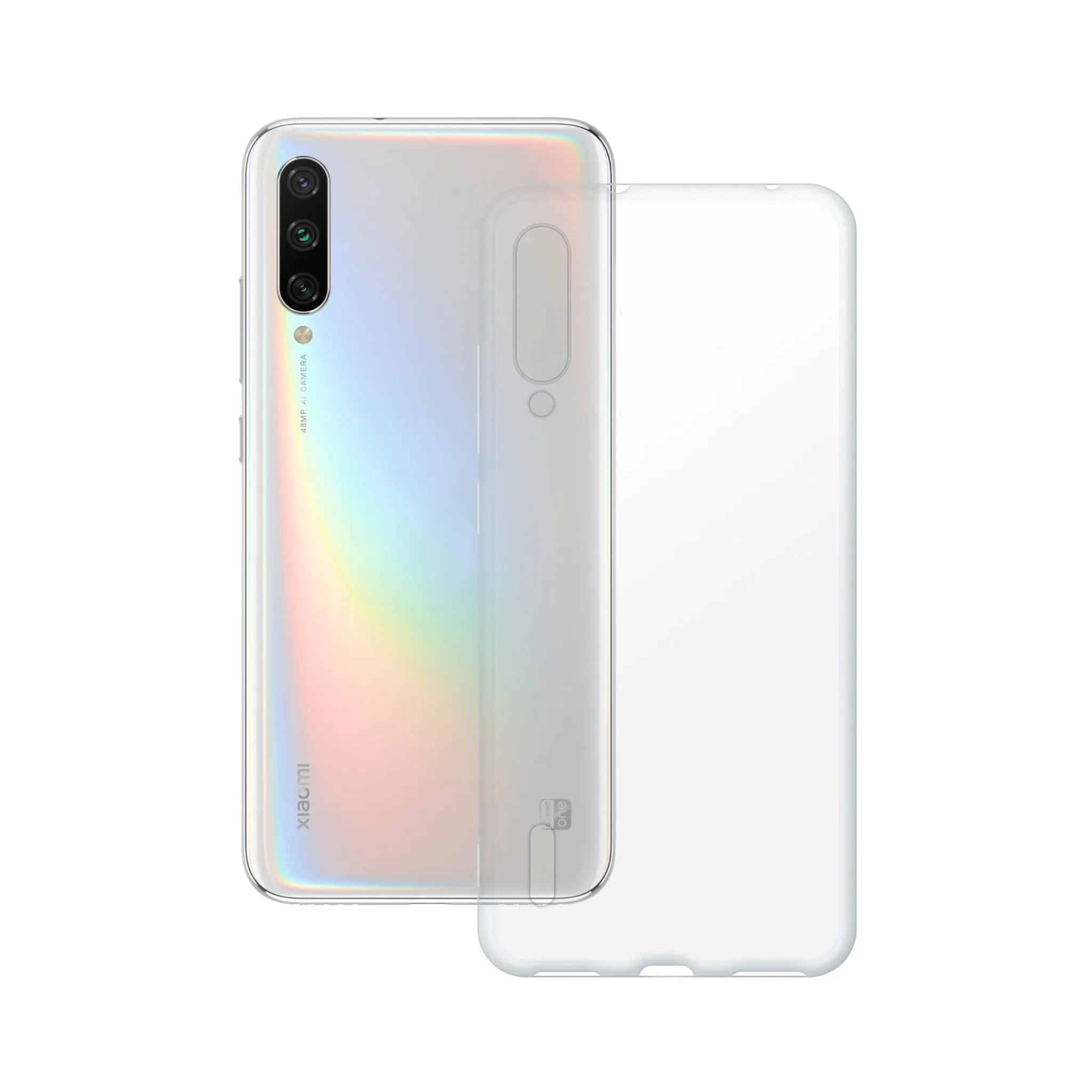 Etui silikonowe przezroczyste Polski Banan obok telefonu Xiaomi Mi A3