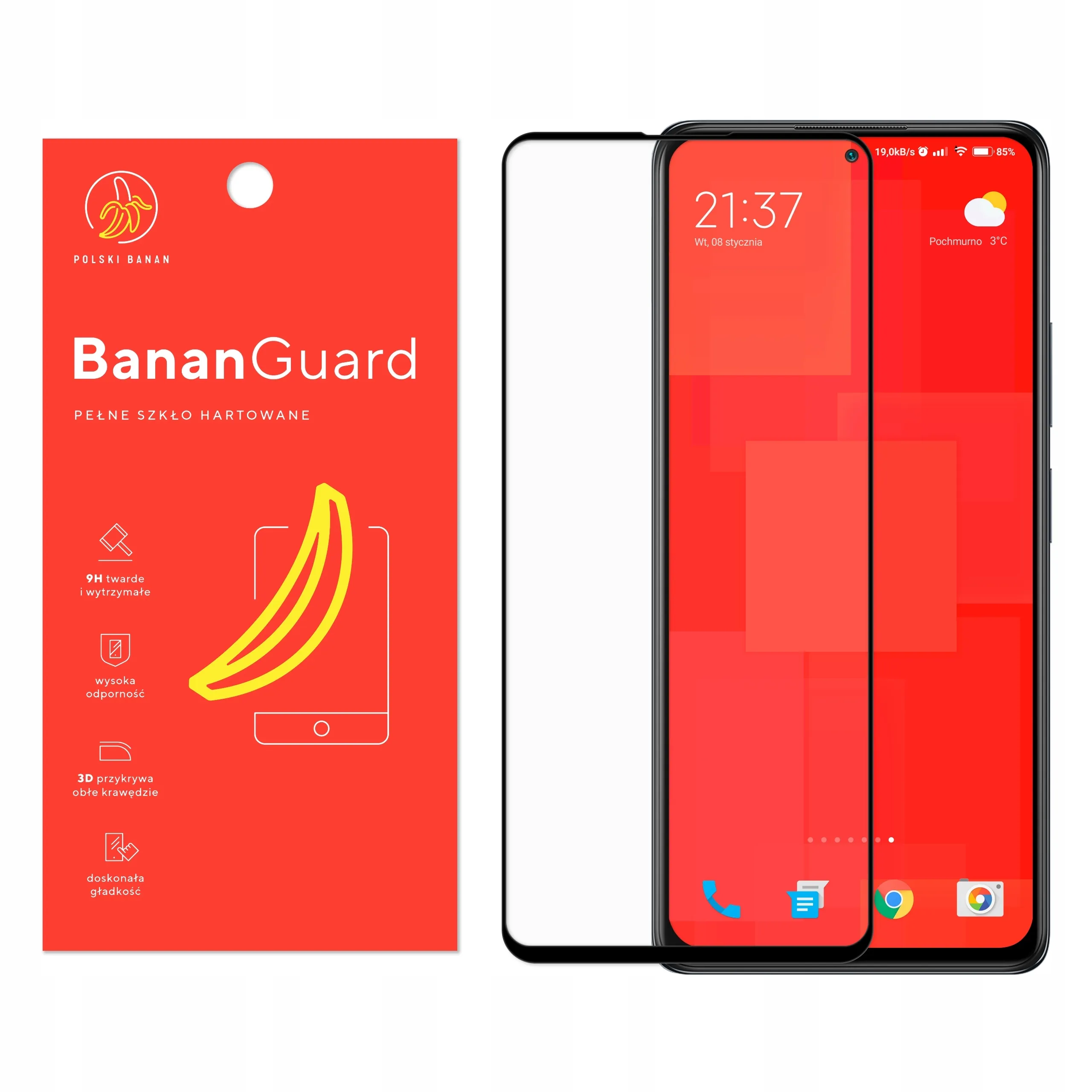 Szkło hartowane 5D Polski Banan BananGuard w kolorze czarnym do Xiaomi Redmi Note 10 Pro