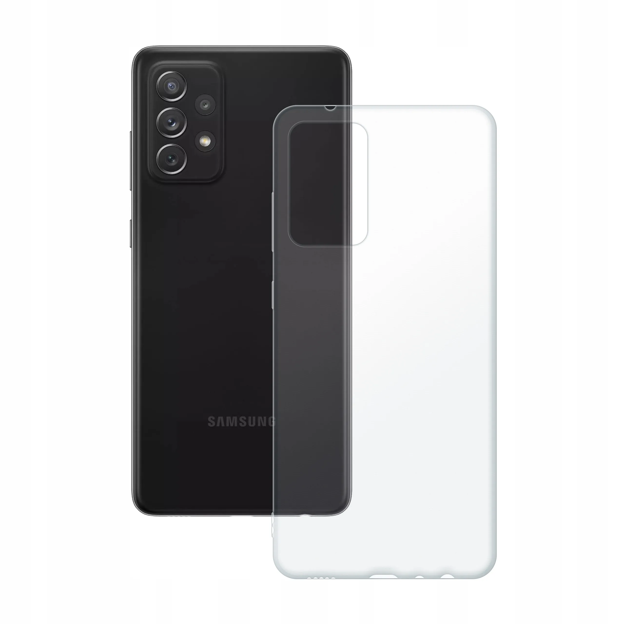 Etui silikonowe przezroczyste Polski Banan obok telefonu Samsung Galaxy A72