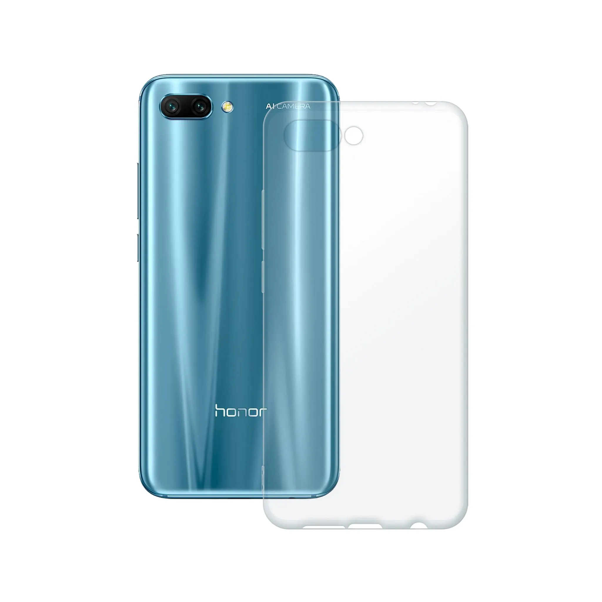 Etui silikonowe przezroczyste Polski Banan obok telefonu Honor 10