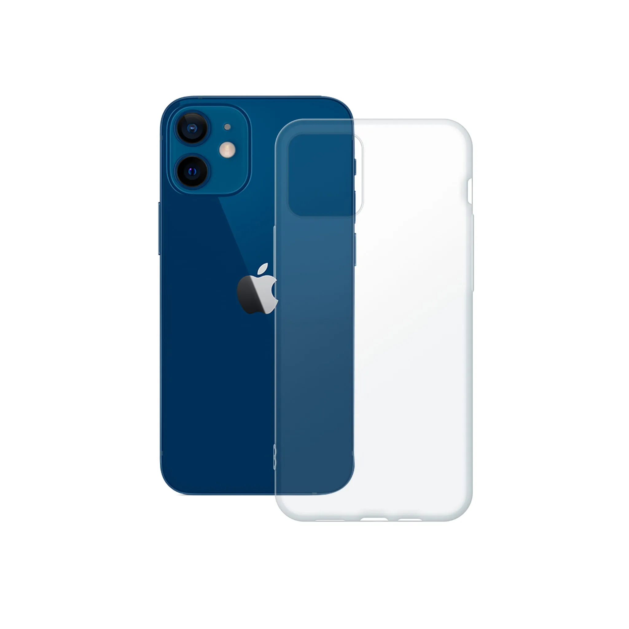 Etui silikonowe przezroczyste Polski Banan obok telefonu Apple iPhone 12 mini
