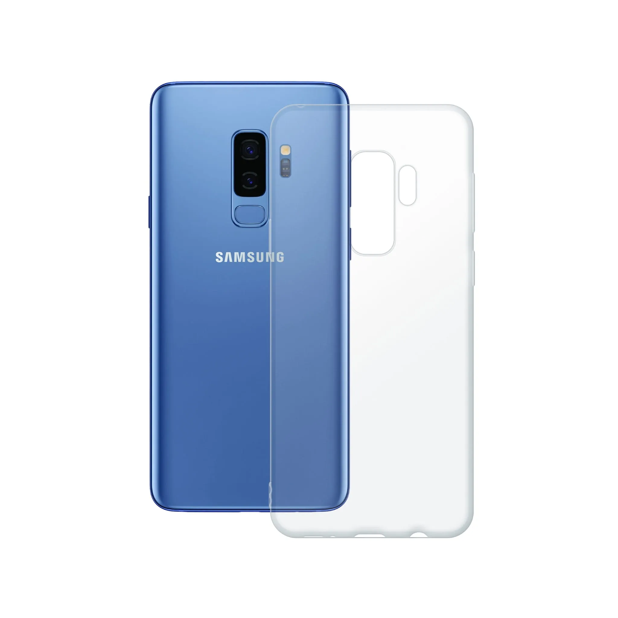 Etui silikonowe przezroczyste Polski Banan obok telefonu Samsung Galaxy S9 Plus