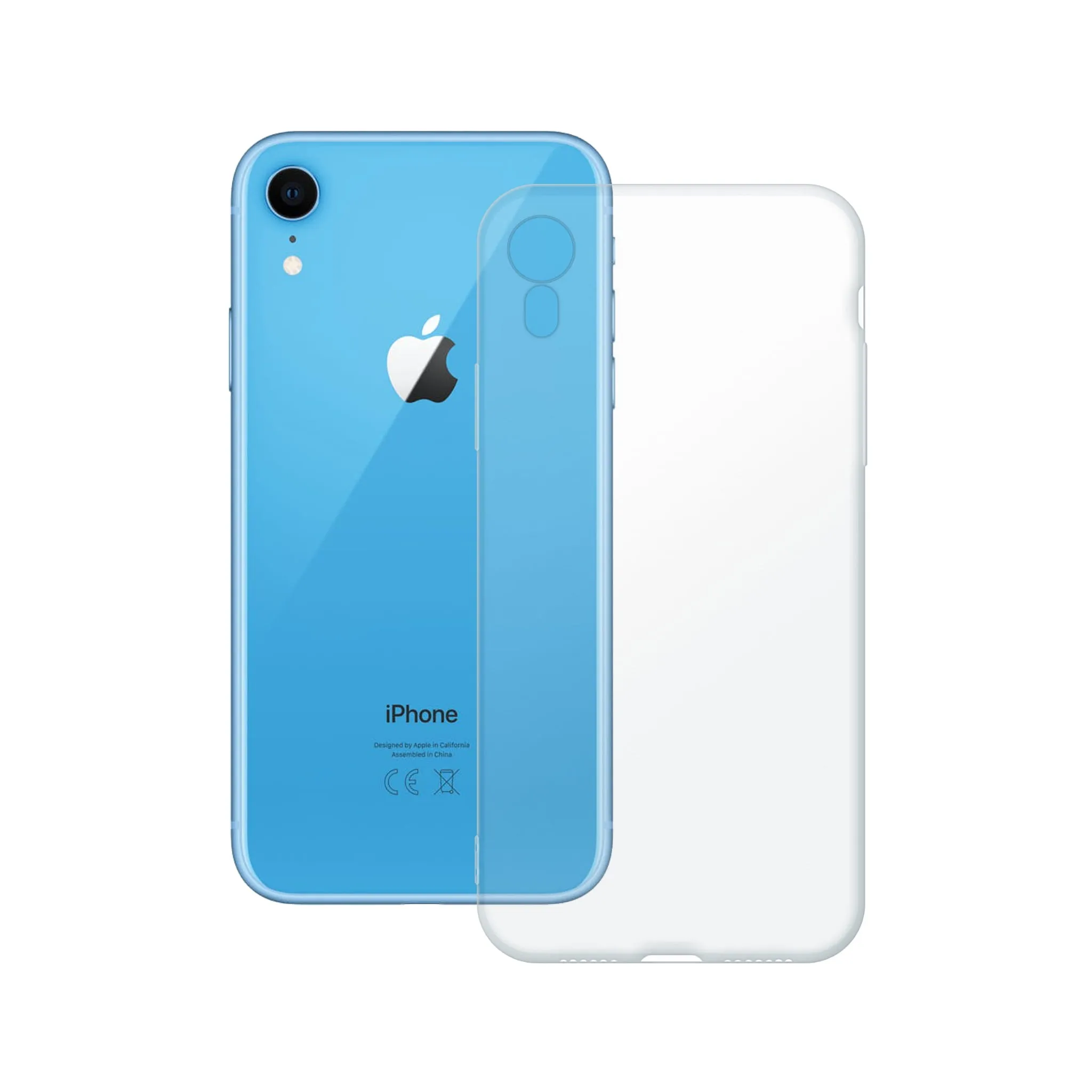 Etui silikonowe przezroczyste Polski Banan obok telefonu Apple iPhone Xr