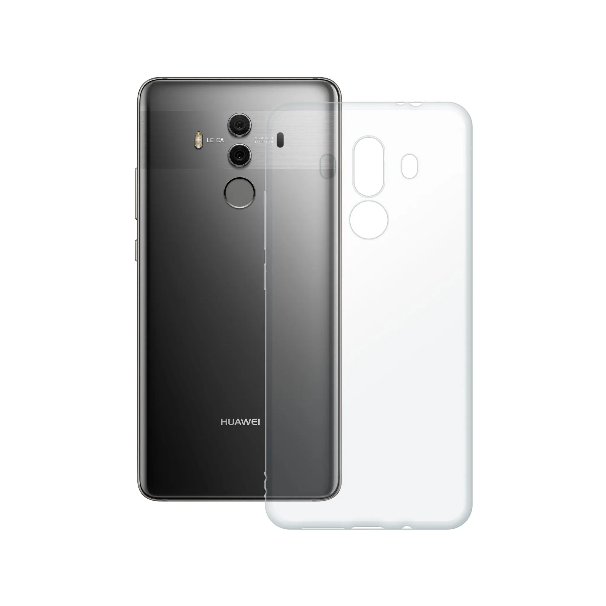 Etui silikonowe przezroczyste Polski Banan obok telefonu Huawei Mate 10 Pro