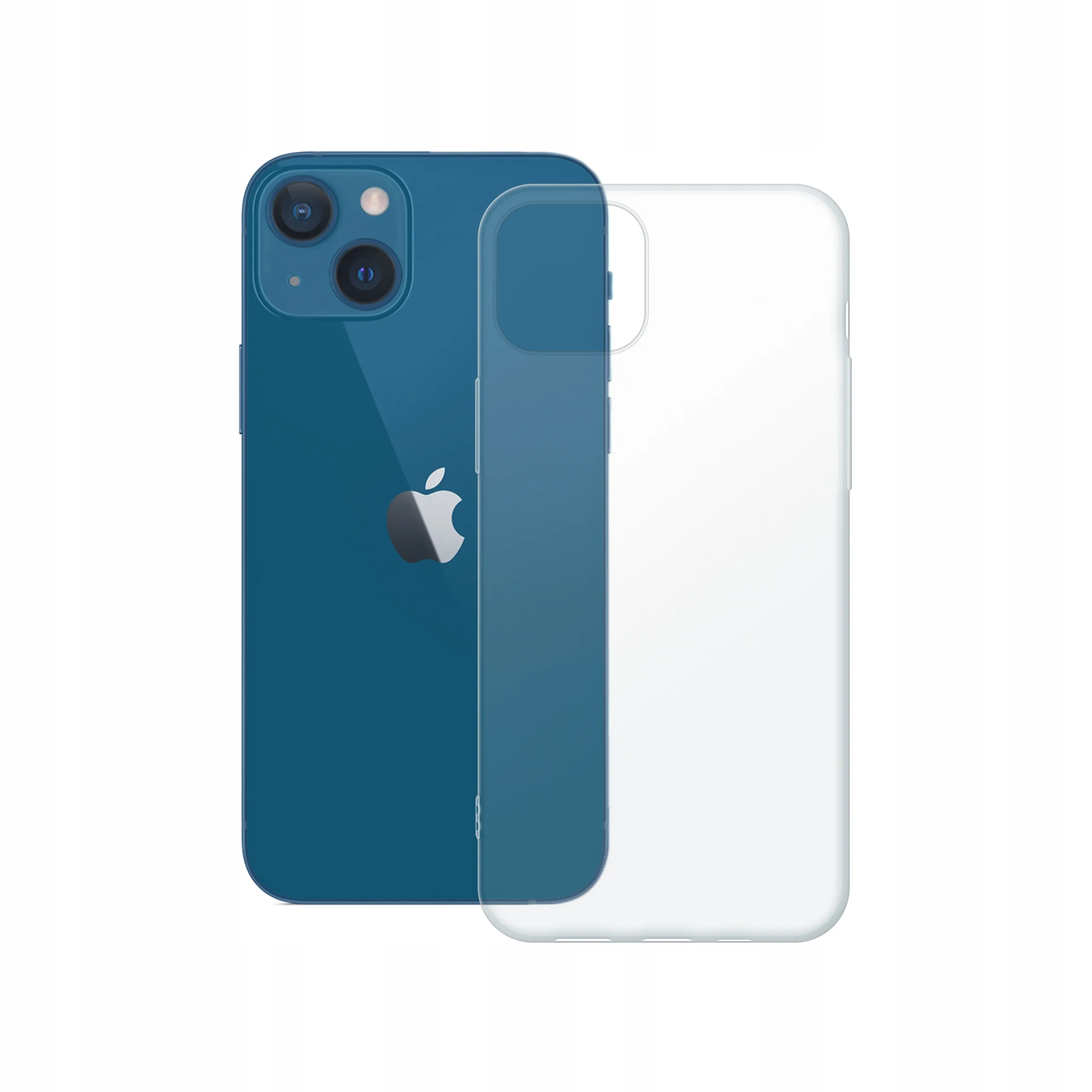 Etui silikonowe przezroczyste Polski Banan obok telefonu Apple iPhone 13