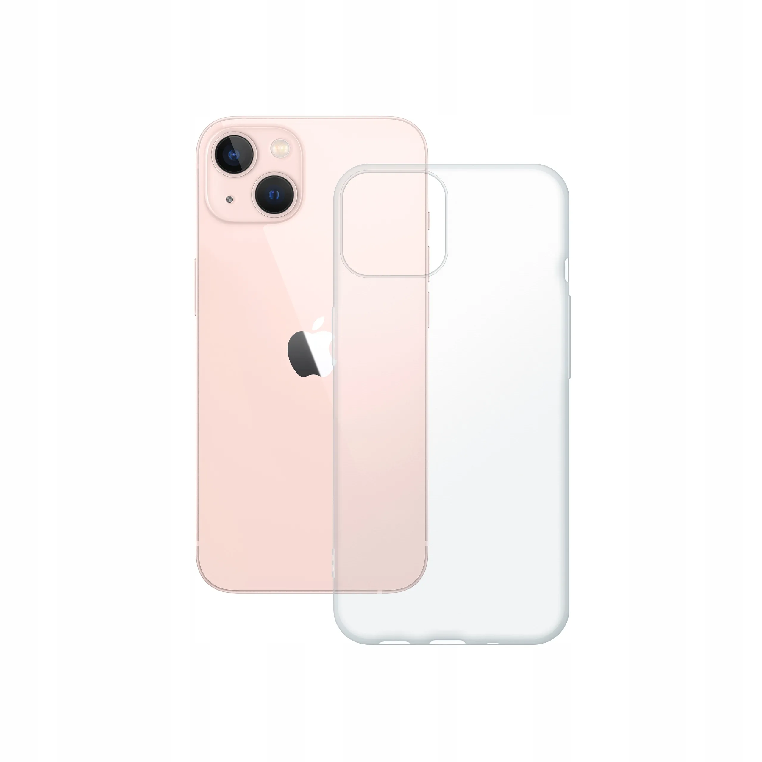 Etui silikonowe przezroczyste Polski Banan obok telefonu Apple iPhone 13 mini