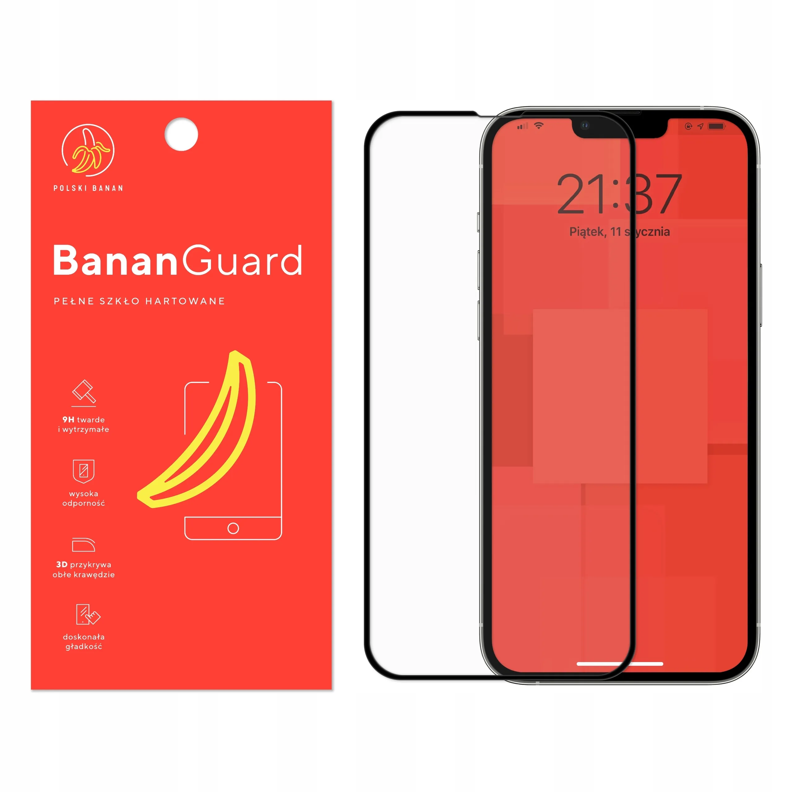Szkło hartowane 5D Polski Banan BananGuard w kolorze czarnym do Apple iPhone 13 Pro Max
