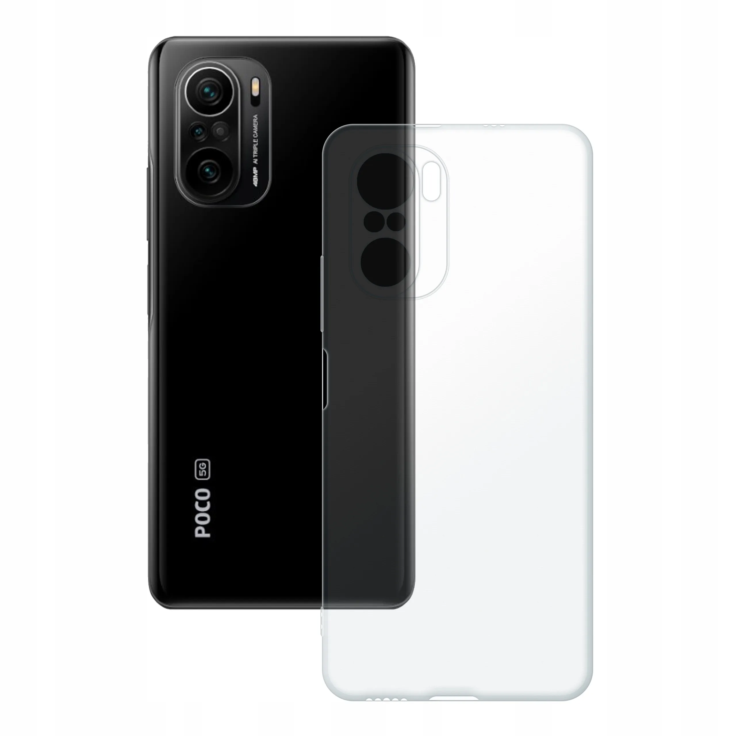Etui silikonowe przezroczyste Polski Banan obok telefonu Xiaomi POCO F3