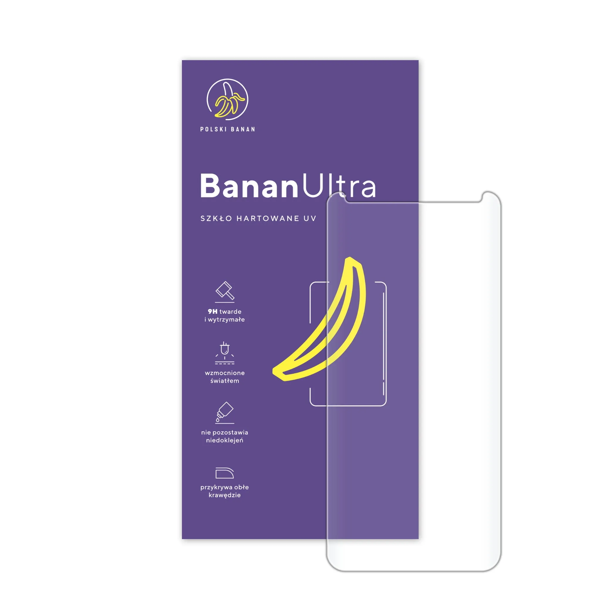 Zawartość zestawu szkła hartowanego UV Polski Banan BananUltra do telefonu Samsung Galaxy S9