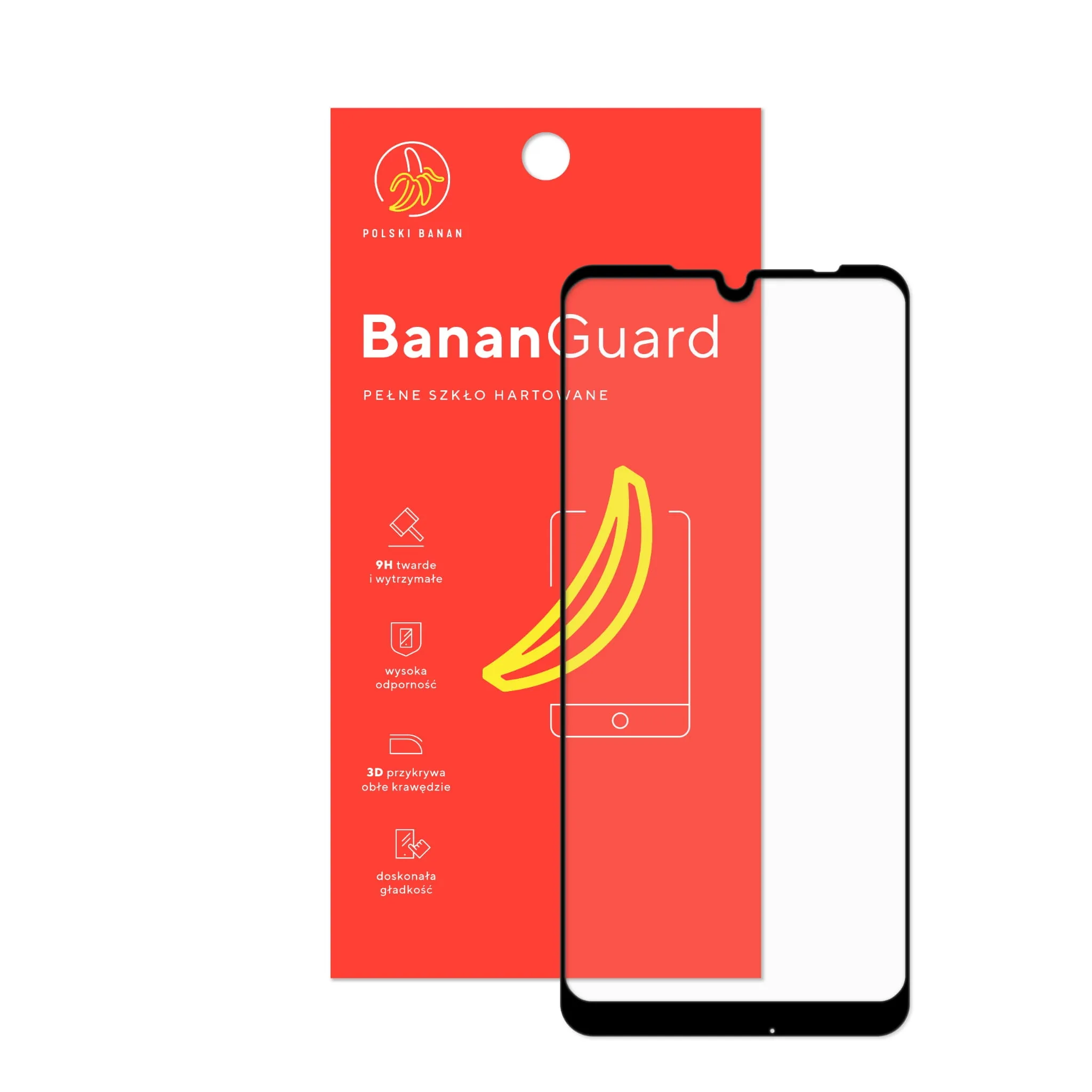 Szkło hartowane 5D Polski Banan BananGuard w kolorze czarnym z opakowaniem do telefonu Xiaomi Redmi Note 7