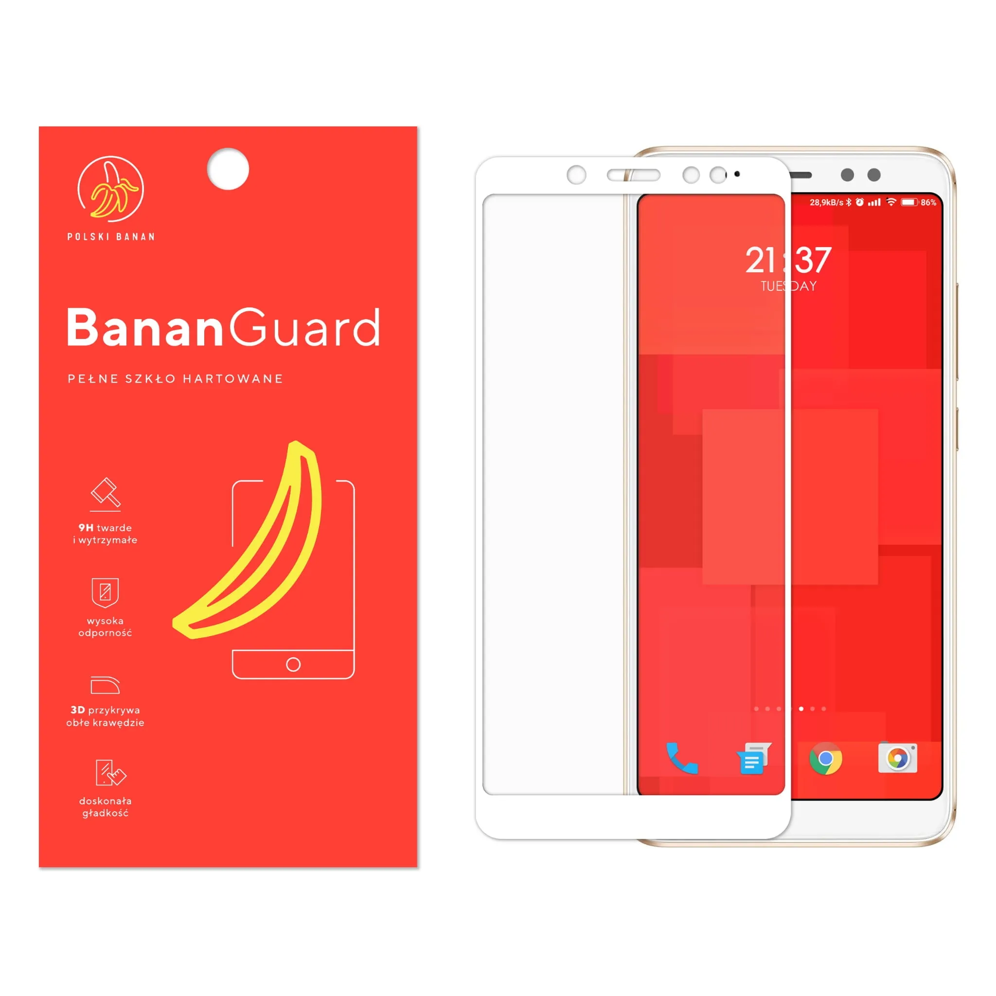 Szkło hartowane 5D Polski Banan BananGuard w kolorze białym do Xiaomi Redmi Note 5