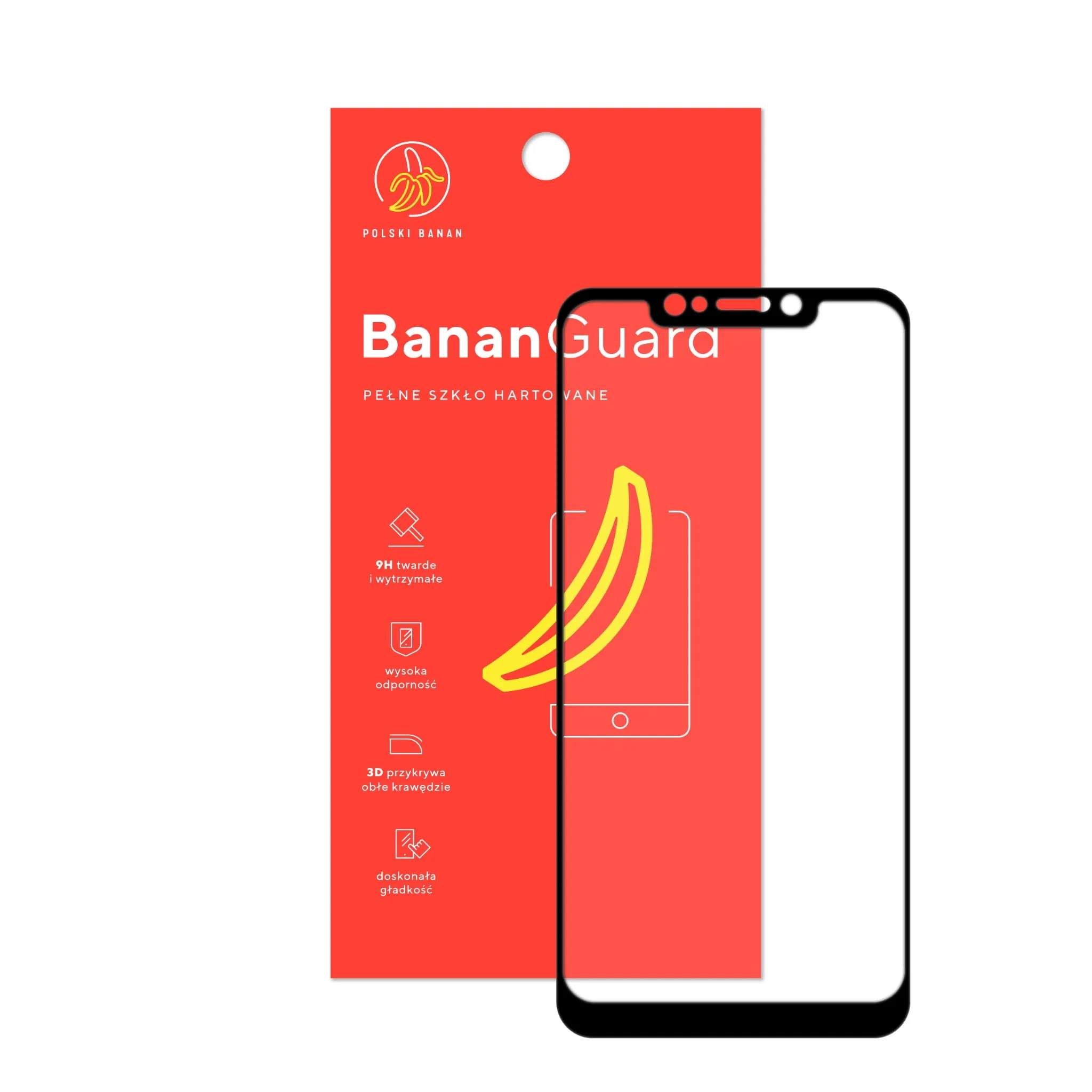 Szkło hartowane 5D Polski Banan BananGuard w kolorze czarnym z opakowaniem do telefonu Xiaomi Pocophone F1