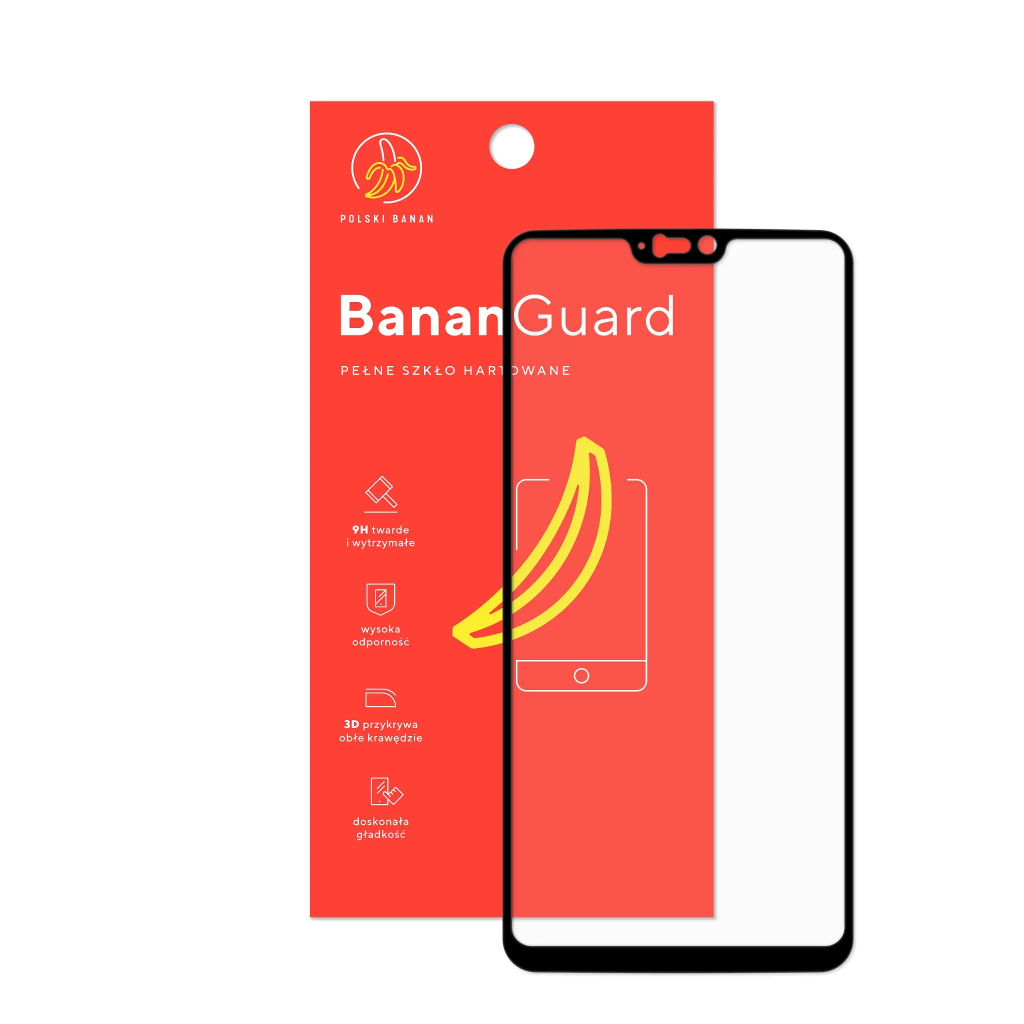 Szkło hartowane 5D Polski Banan BananGuard w kolorze czarnym z opakowaniem do telefonu OnePlus 6