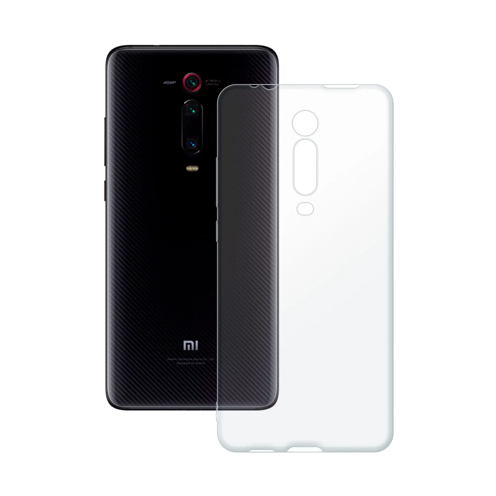Etui silikonowe przezroczyste Polski Banan obok telefonu Xiaomi Mi 9T