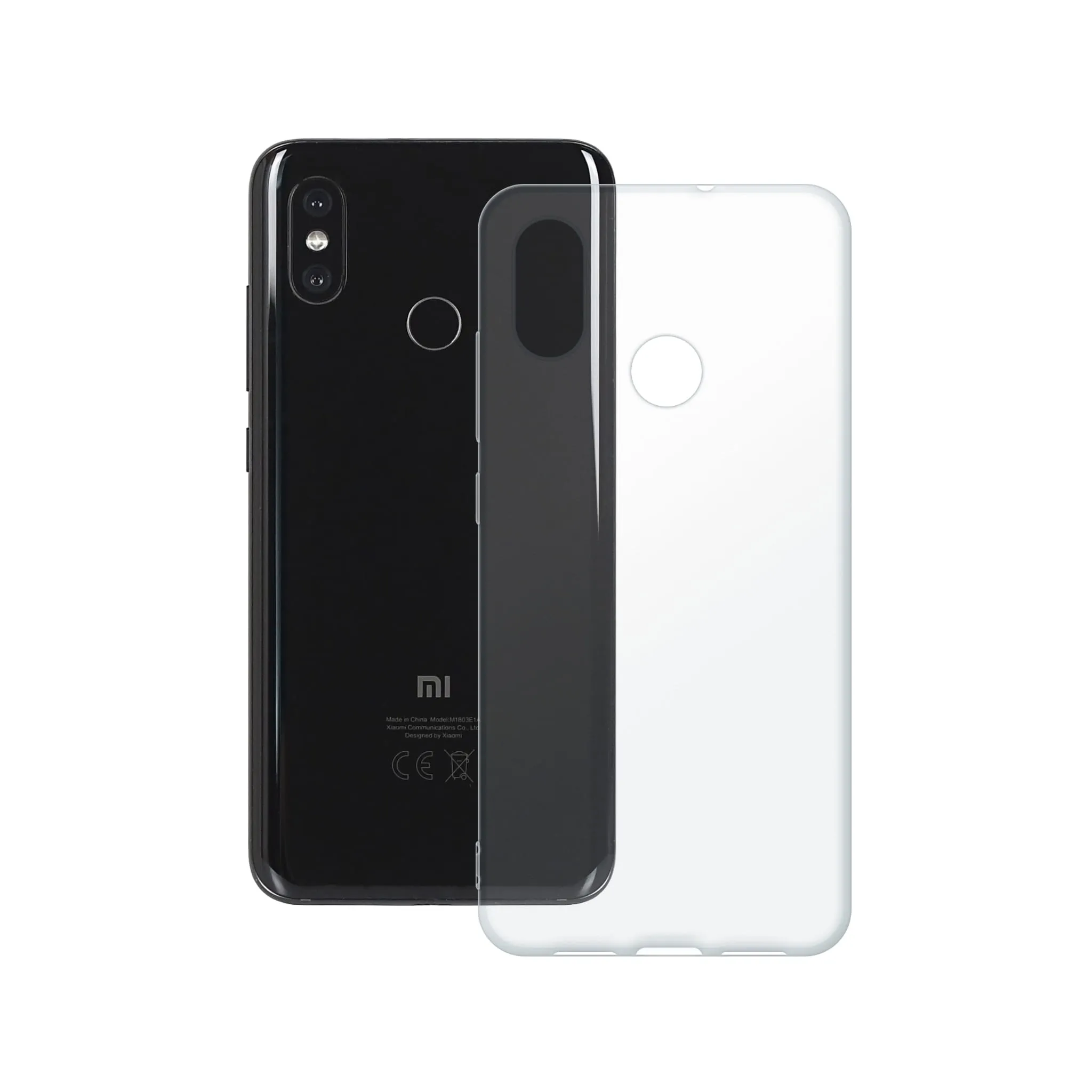 Etui silikonowe przezroczyste Polski Banan obok telefonu Xiaomi Mi 8