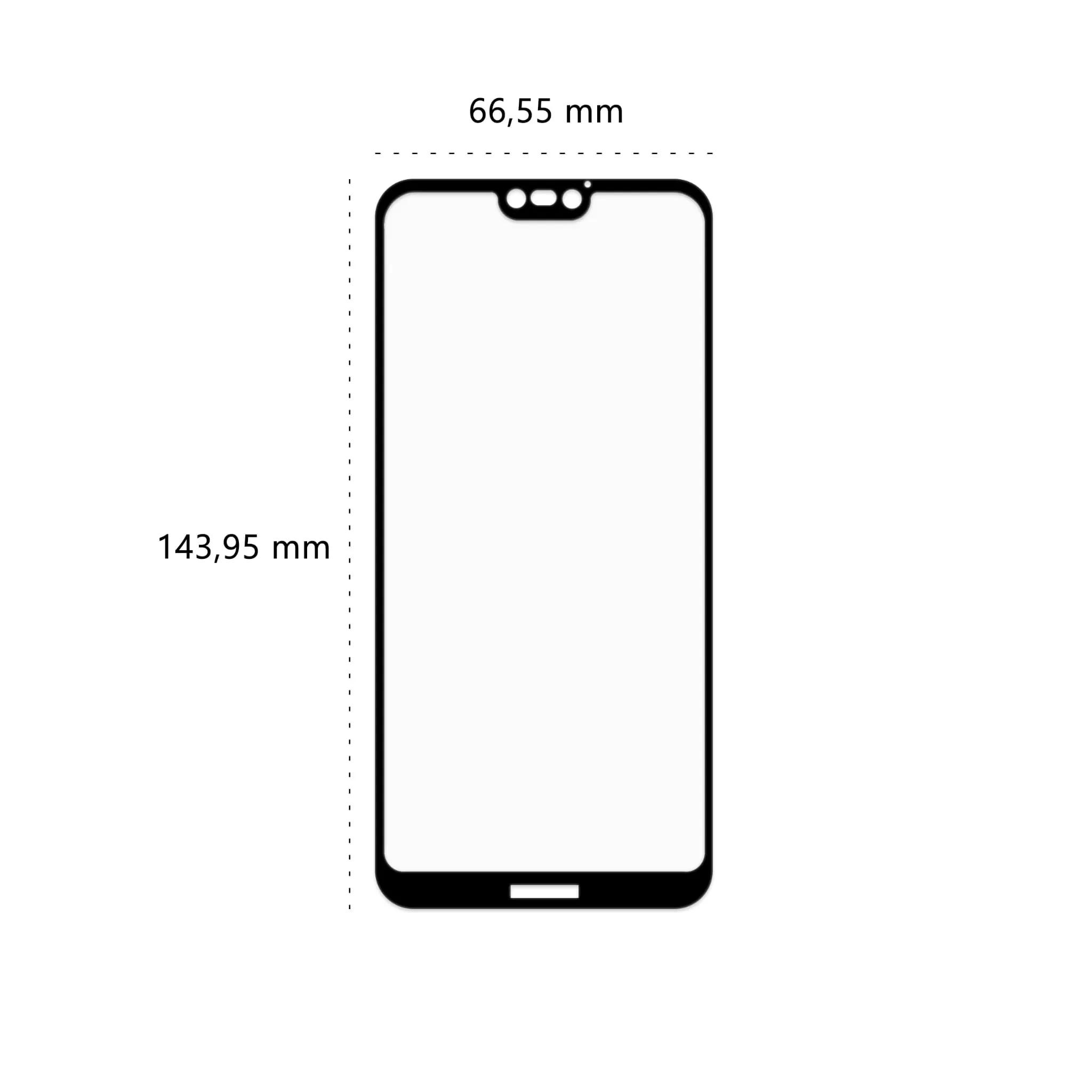 Wymiary szkła hartowanego 3D Polski Banan BananGuard w kolorze czarnym do telefonu Huawei P20 Lite