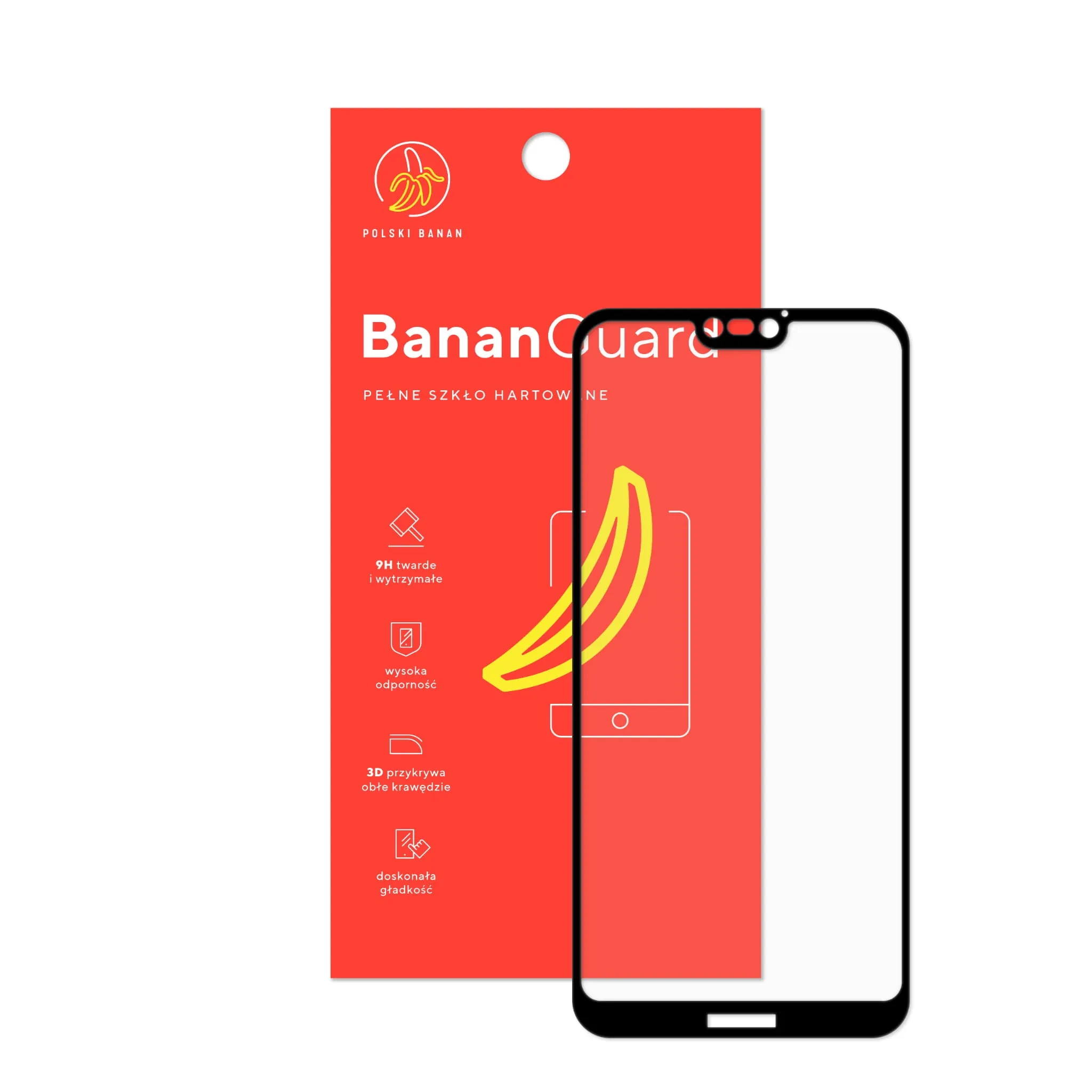Szkło hartowane 5D Polski Banan BananGuard w kolorze czarnym z opakowaniem do telefonu Huawei P20 Lite