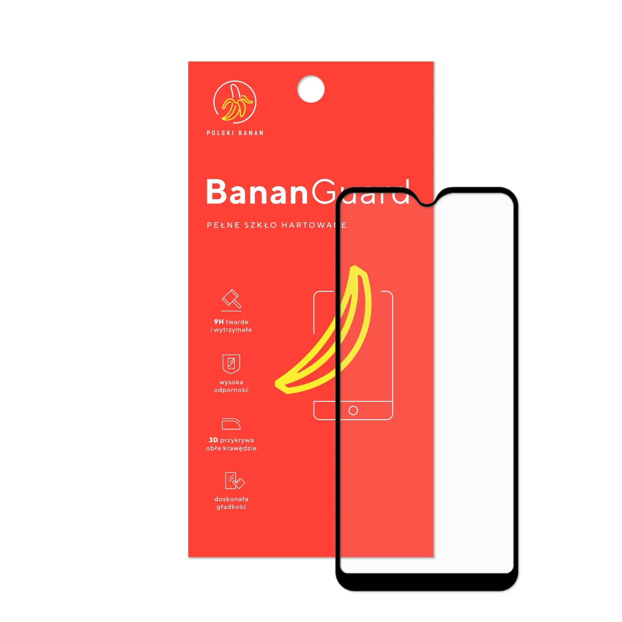 Szkło hartowane 5D Polski Banan BananGuard w kolorze czarnym z opakowaniem do telefonu Samsung Galaxy A20e