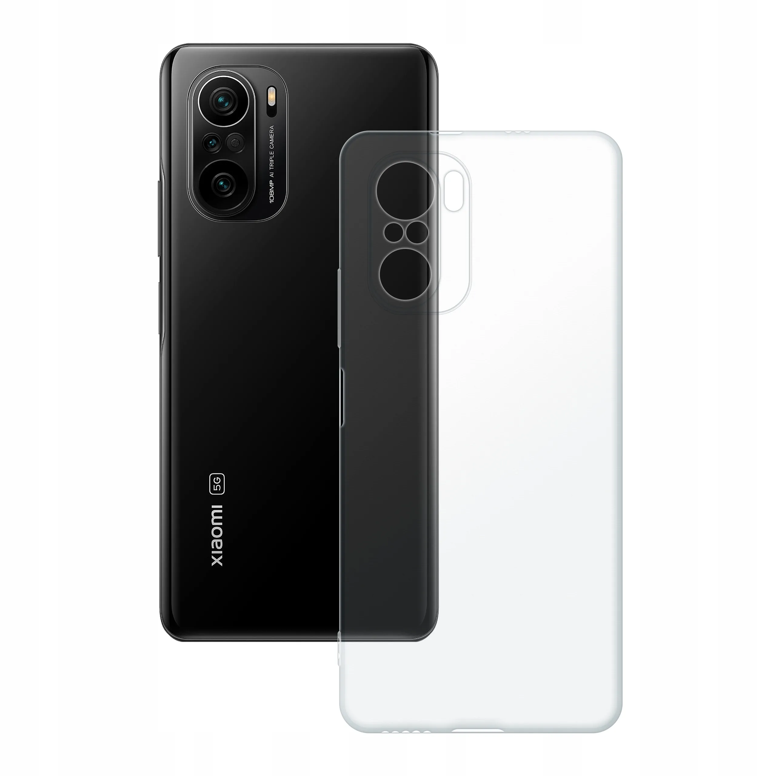 Etui silikonowe przezroczyste Polski Banan obok telefonu Xiaomi Mi 11i