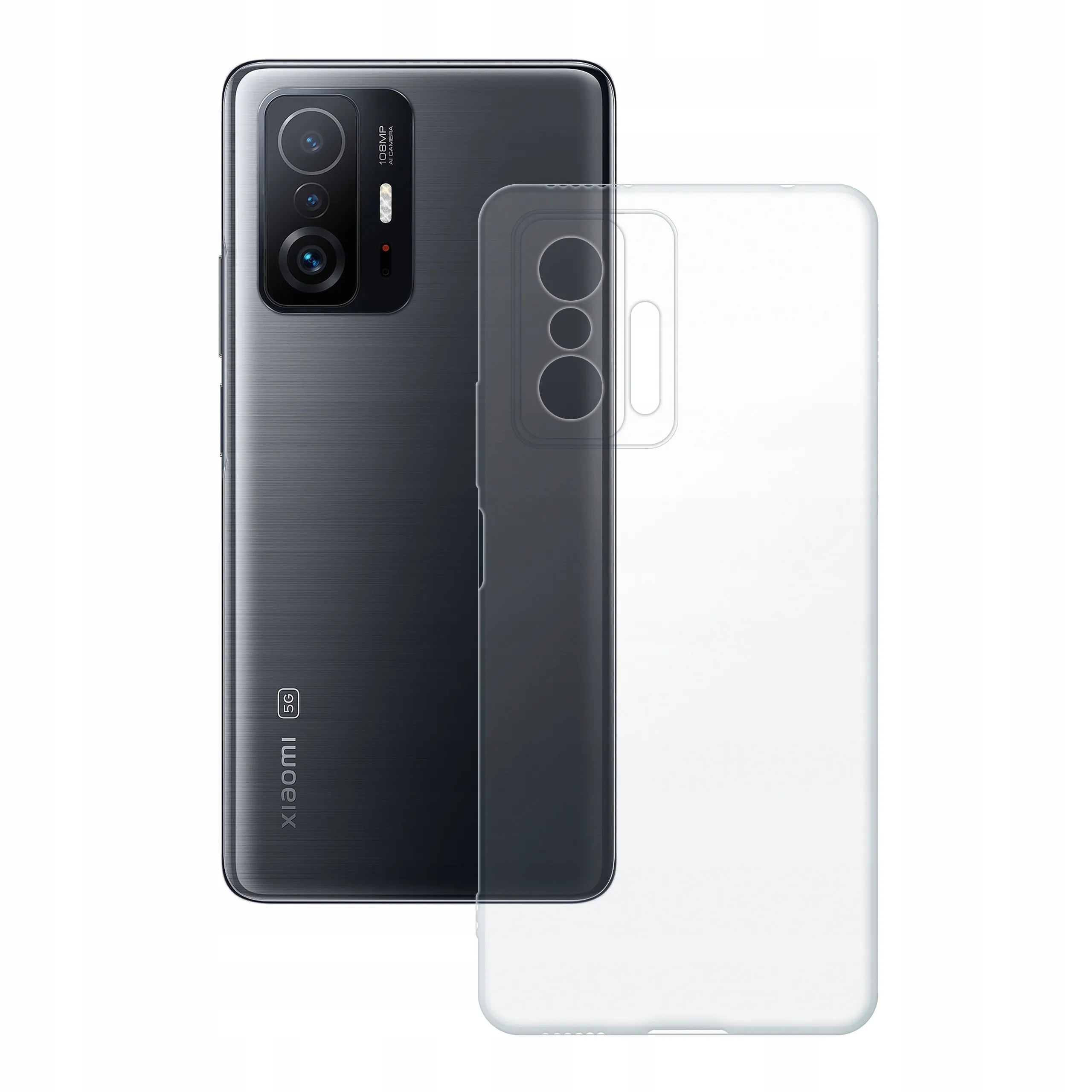 Etui silikonowe przezroczyste Polski Banan obok telefonu Xiaomi 11T / Pro