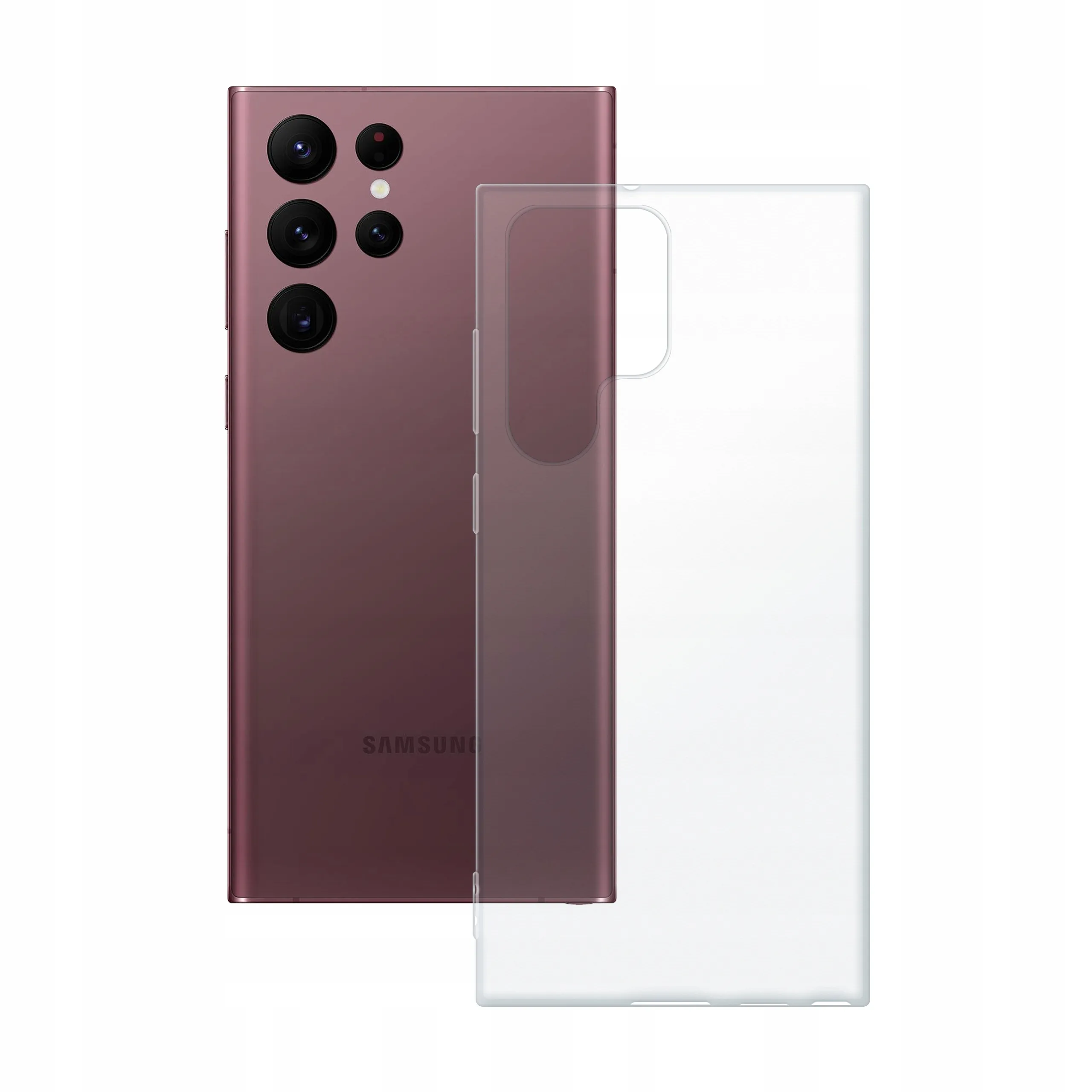 Etui silikonowe przezroczyste Polski Banan obok telefonu Samsung Galaxy S22 Ultra