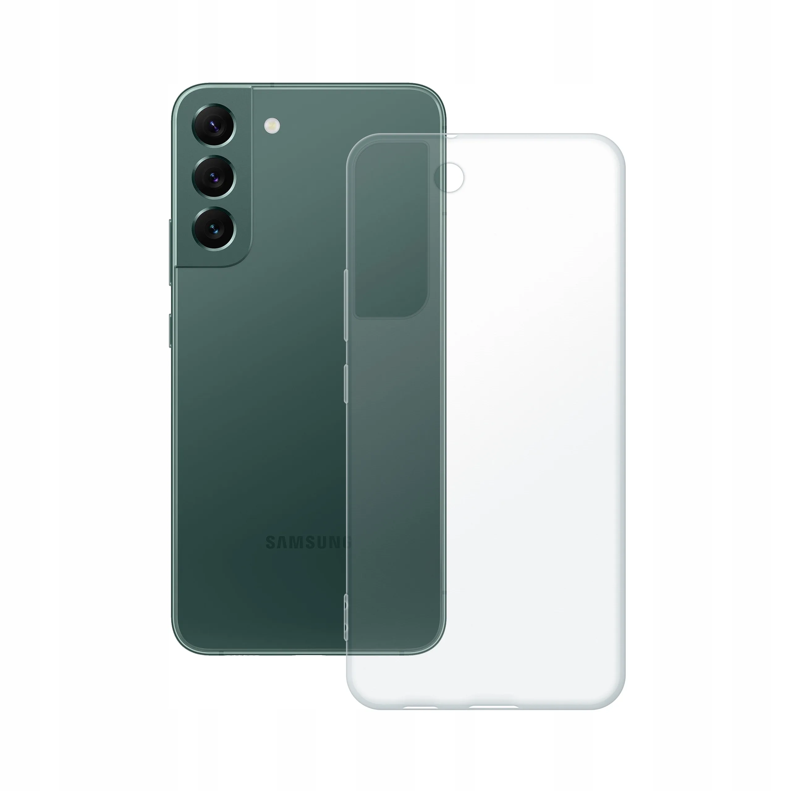 Etui silikonowe przezroczyste Polski Banan obok telefonu Samsung Galaxy S22 Plus