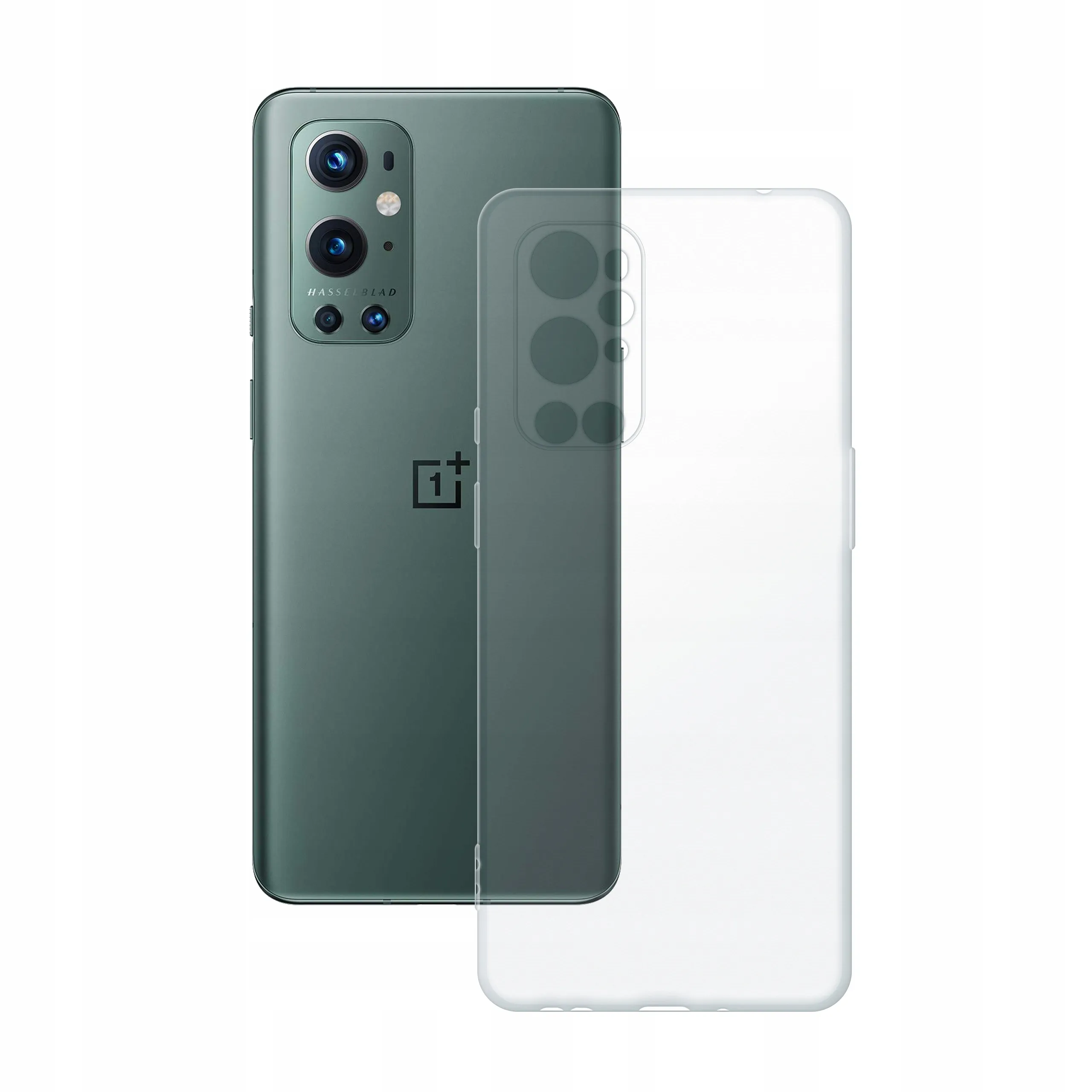Etui silikonowe przezroczyste Polski Banan obok telefonu OnePlus 9 Pro