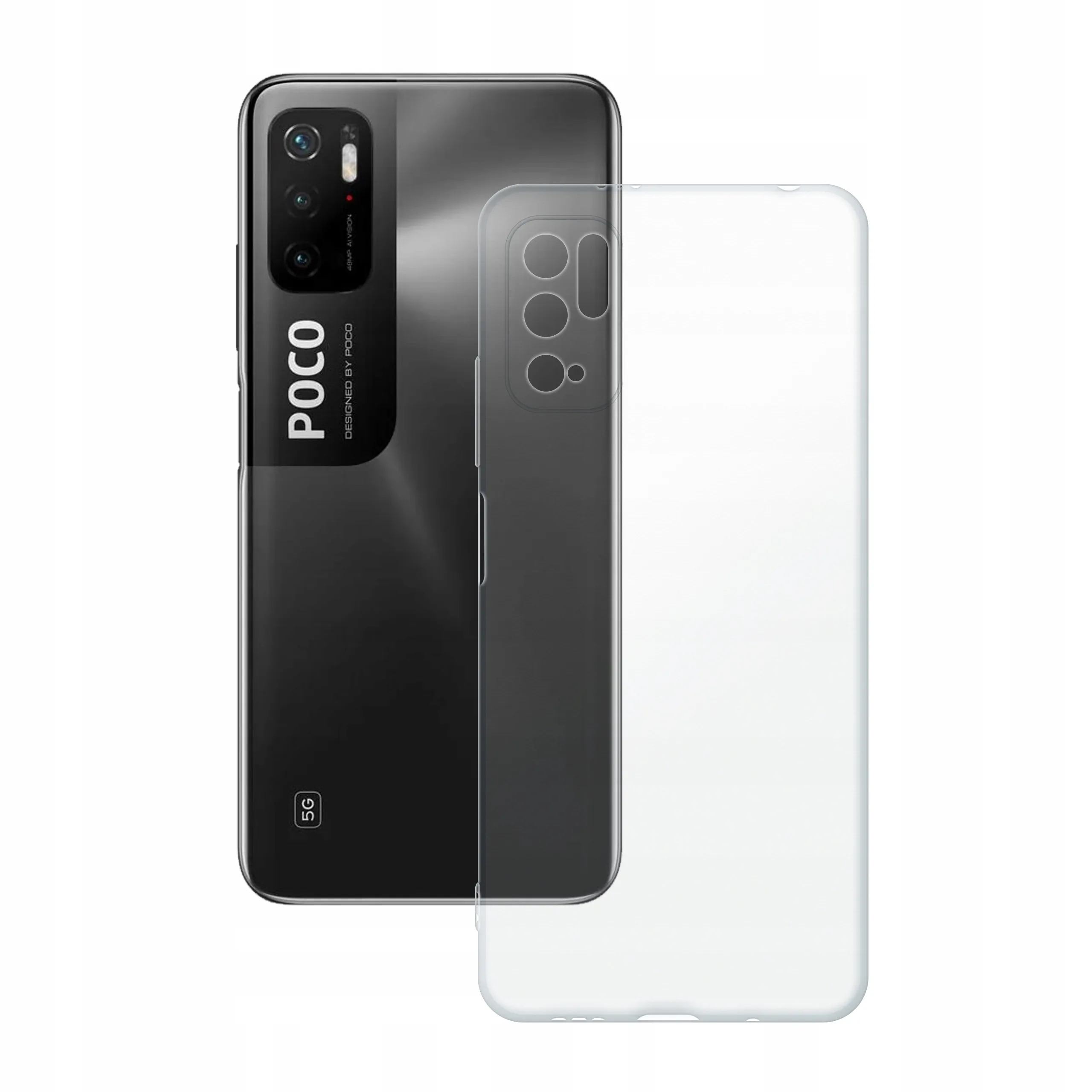 Etui silikonowe przezroczyste Polski Banan obok telefonu Xiaomi POCO M3 Pro 5G