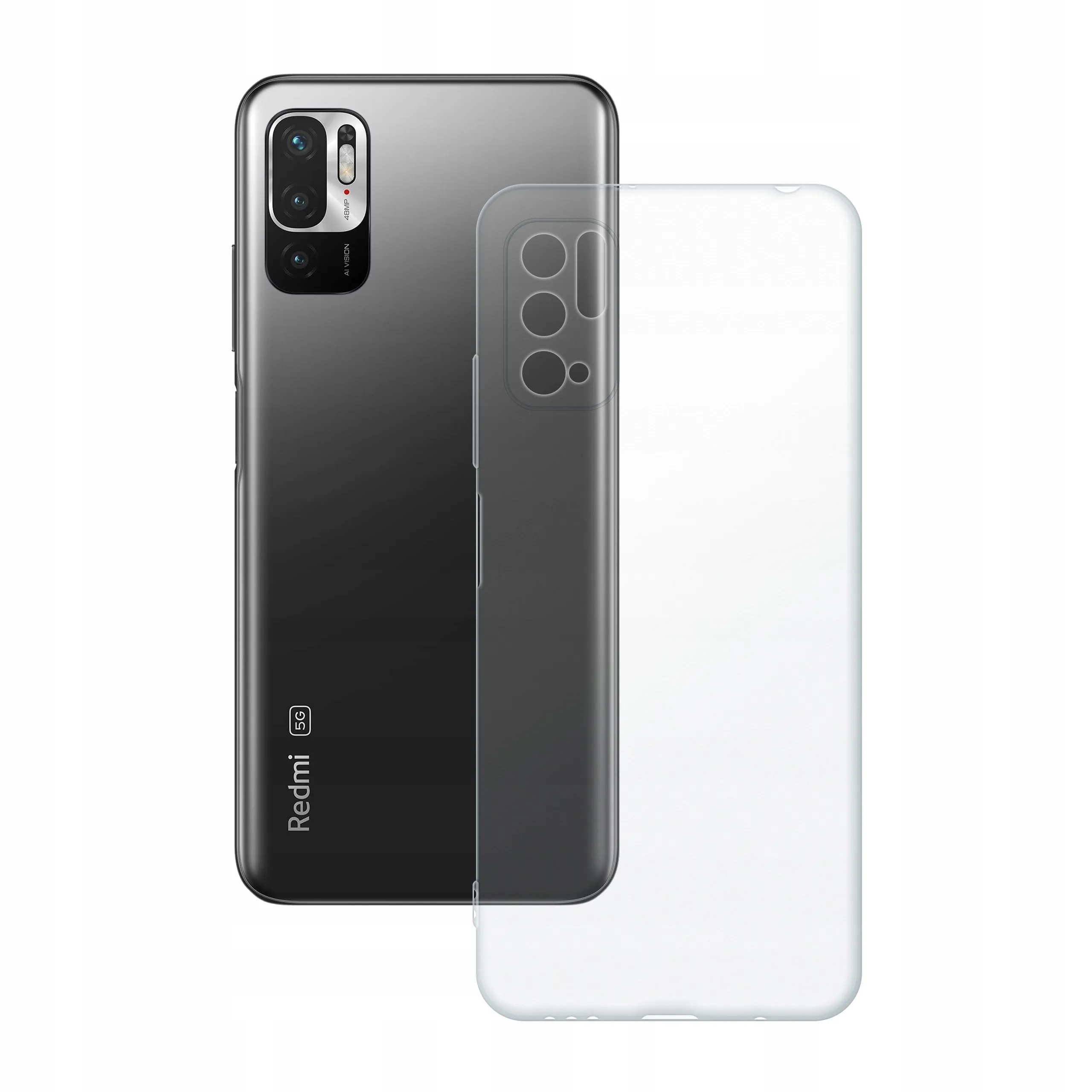 Etui silikonowe przezroczyste Polski Banan obok telefonu Xiaomi Redmi Note 10 5G
