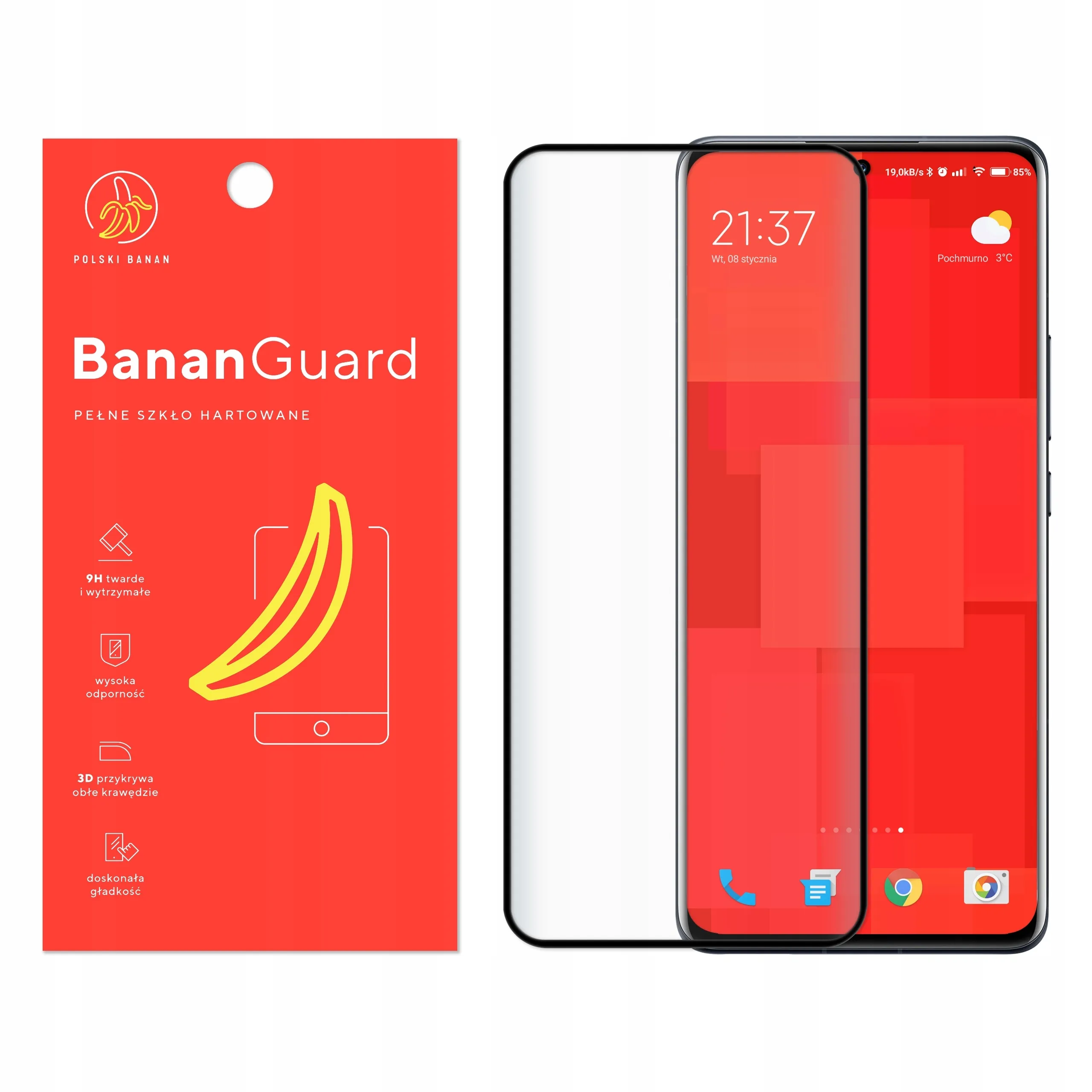 Szkło hartowane 5D Polski Banan BananGuard w kolorze czarnym do Xiaomi 12 Pro