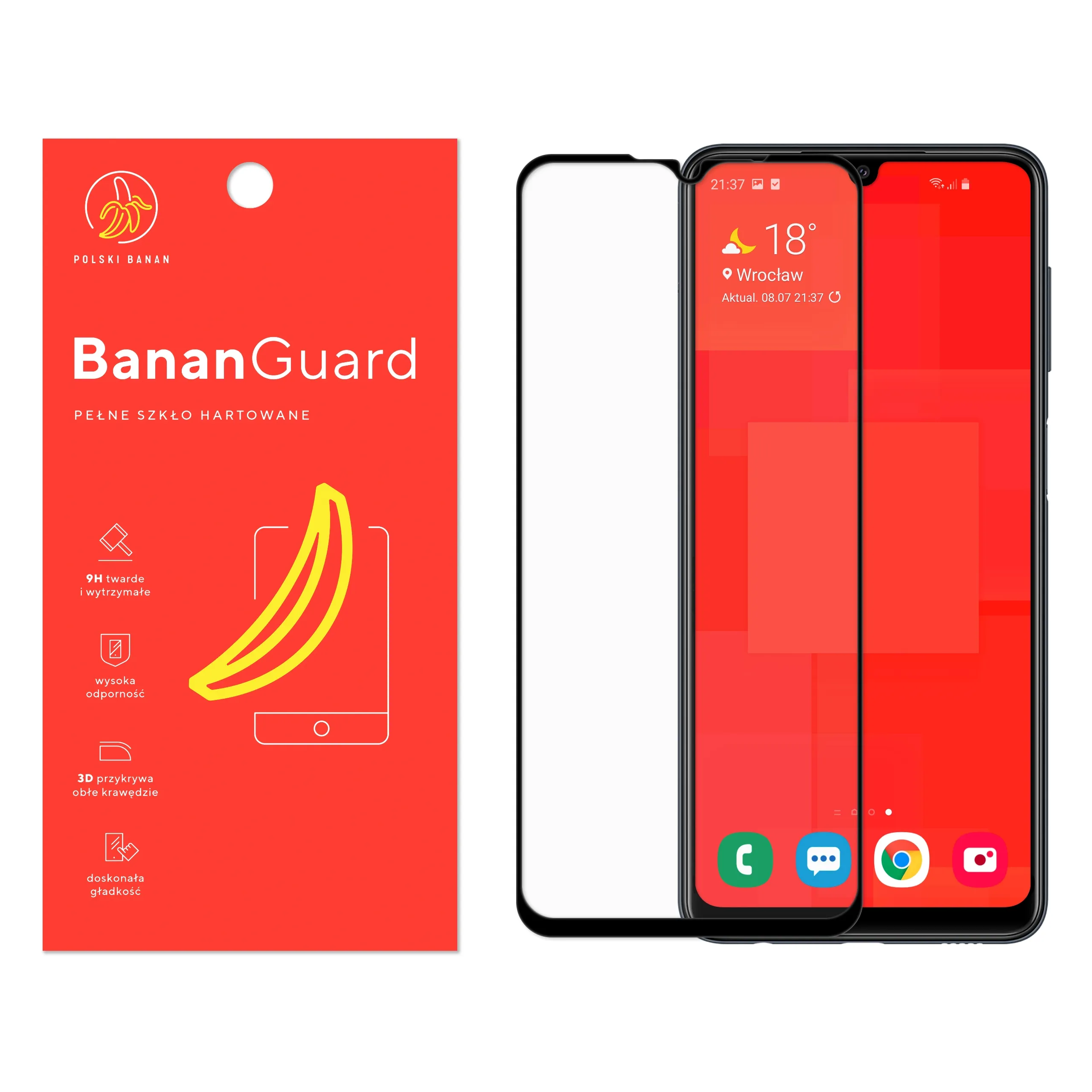 Szkło hartowane 5D Polski Banan BananGuard w kolorze czarnym do Samsung Galaxy A22 4G
